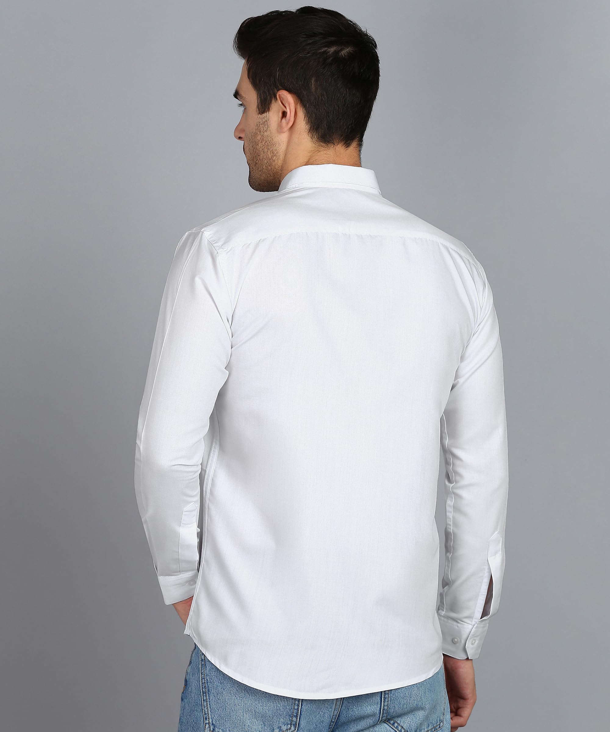 MILDIN Men's White Solid Button Down Formal Shirt - Image 5