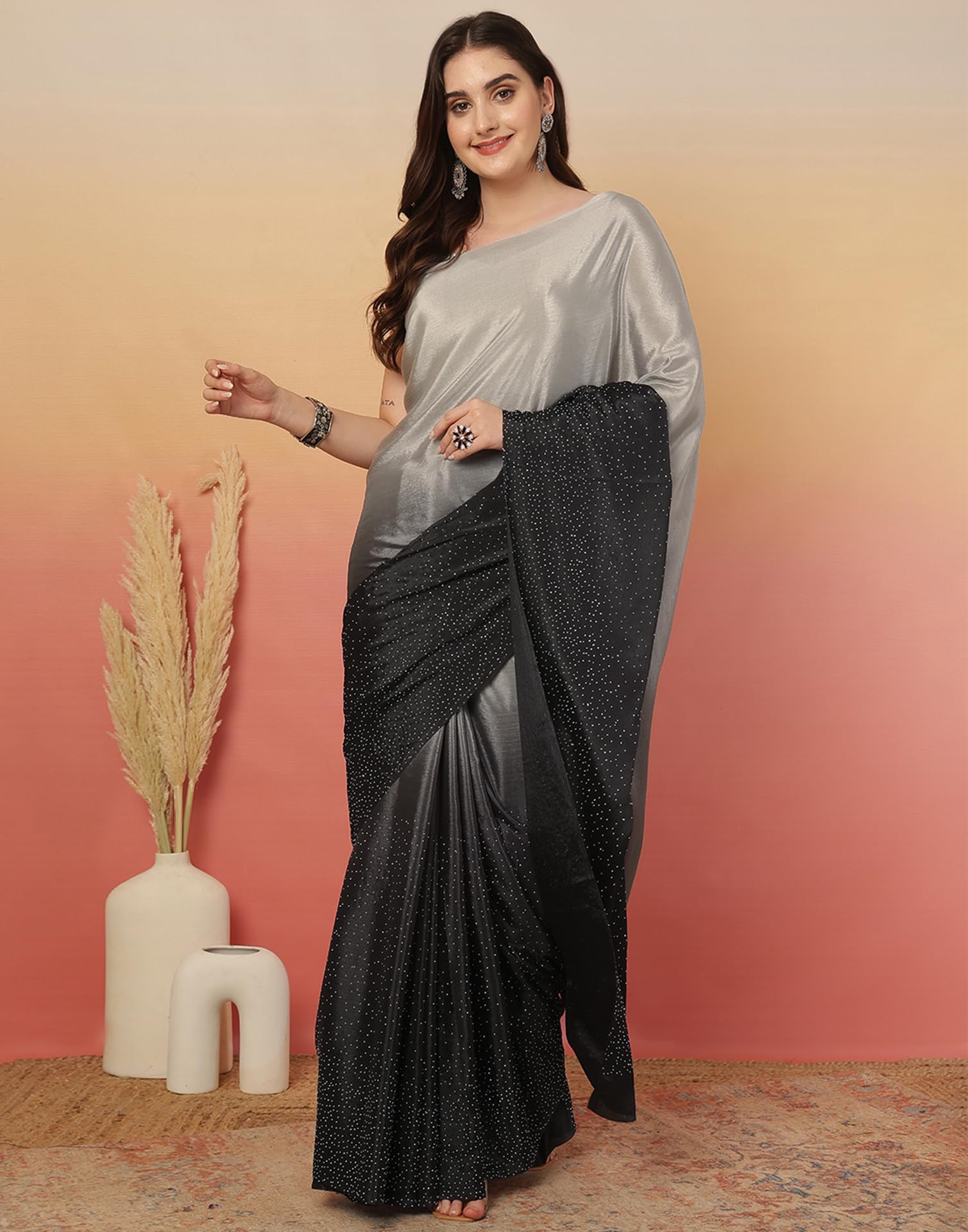 SIRIL Women's Cotton Silk Saree - Black & Grey - Image 3