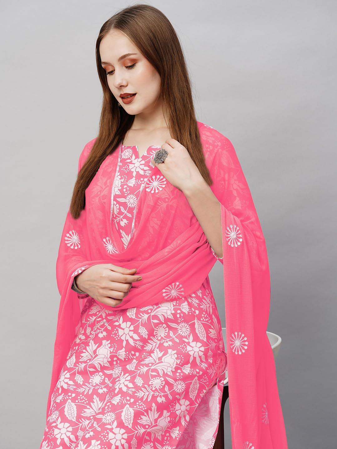 GoSriKi Pink Cotton Kurta Set for Women - Image 5