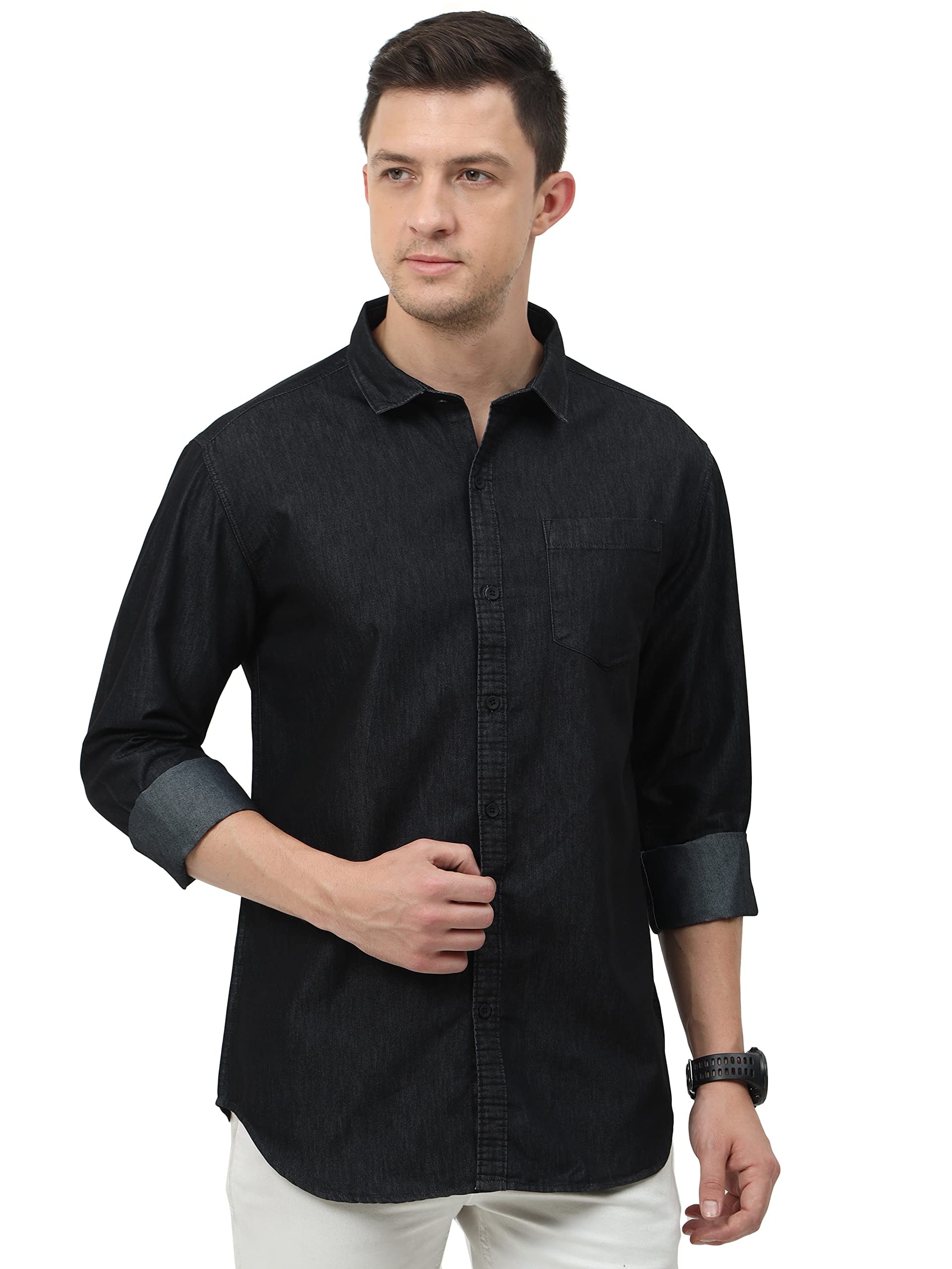 Miraan Men's Black Denim Cotton Shirt