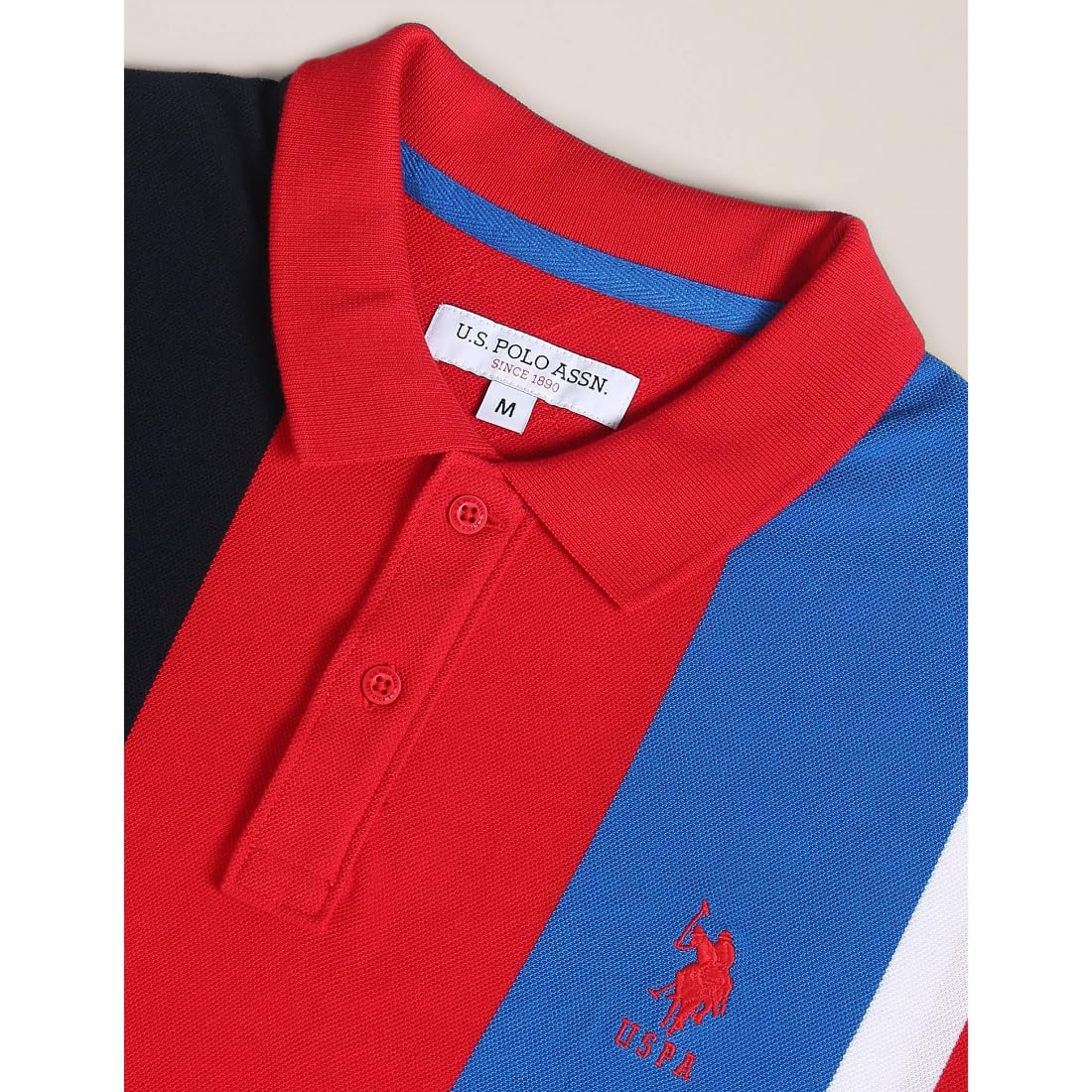 U.S. Polo Assn Men's Polo Shirt - Colour Block Cotton Red - Image 4