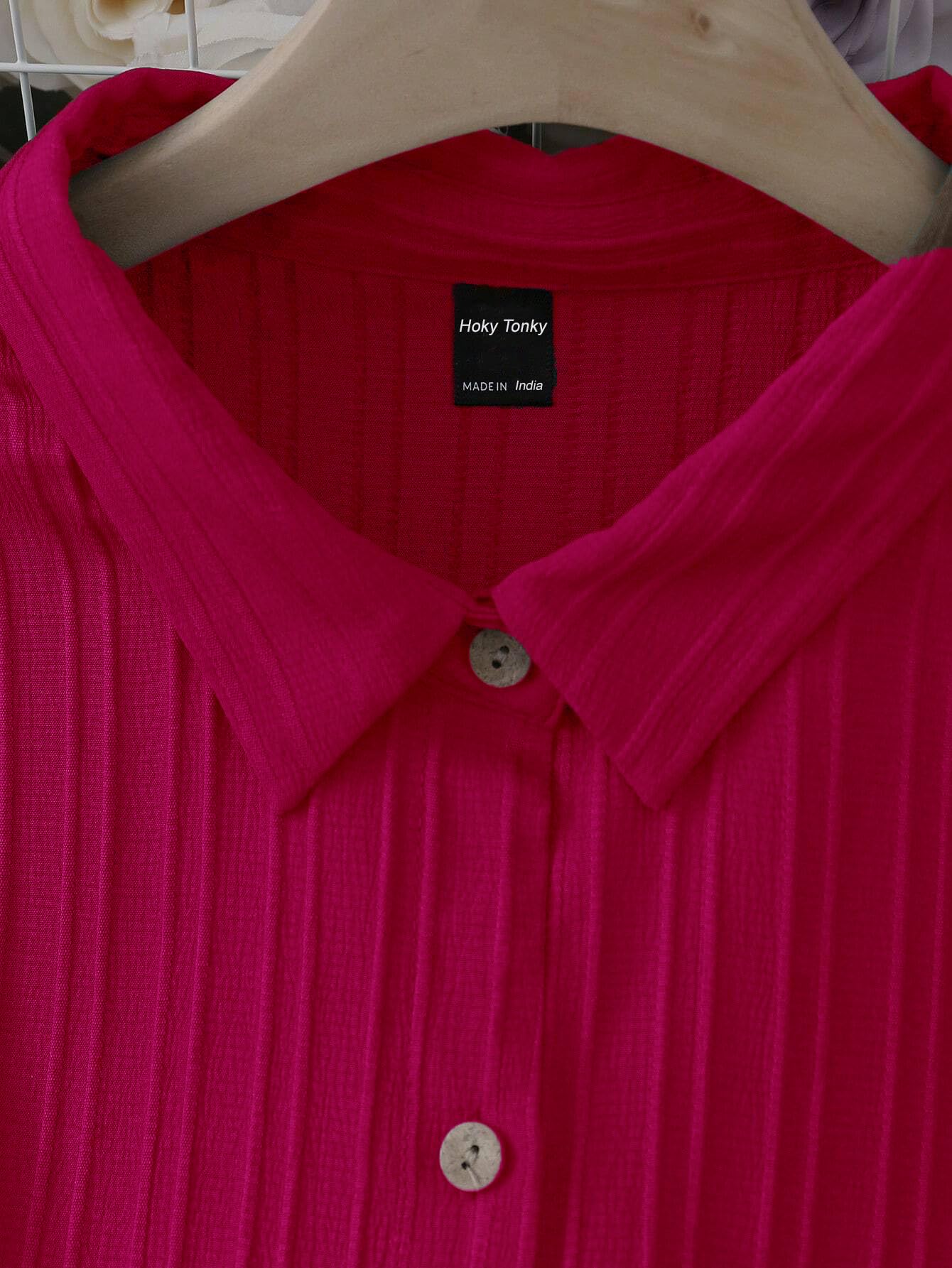 Polyester Collared Shirt Dress for Women - Pink - Image 3