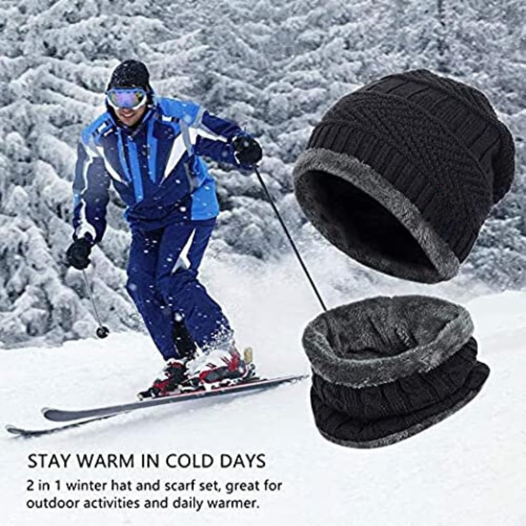 HUNTSMANS ERA Men's Wool Beanie Hat Scarf Gloves Set - Black - Image 5