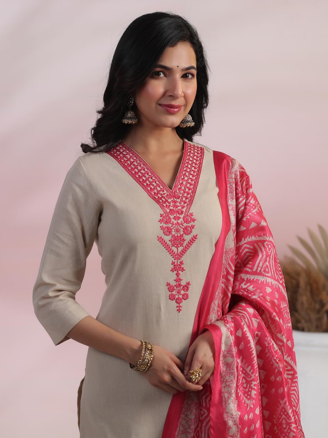 GoSriKi Women's Rayon Blend Embroidered Kurta - Pink - Image 5