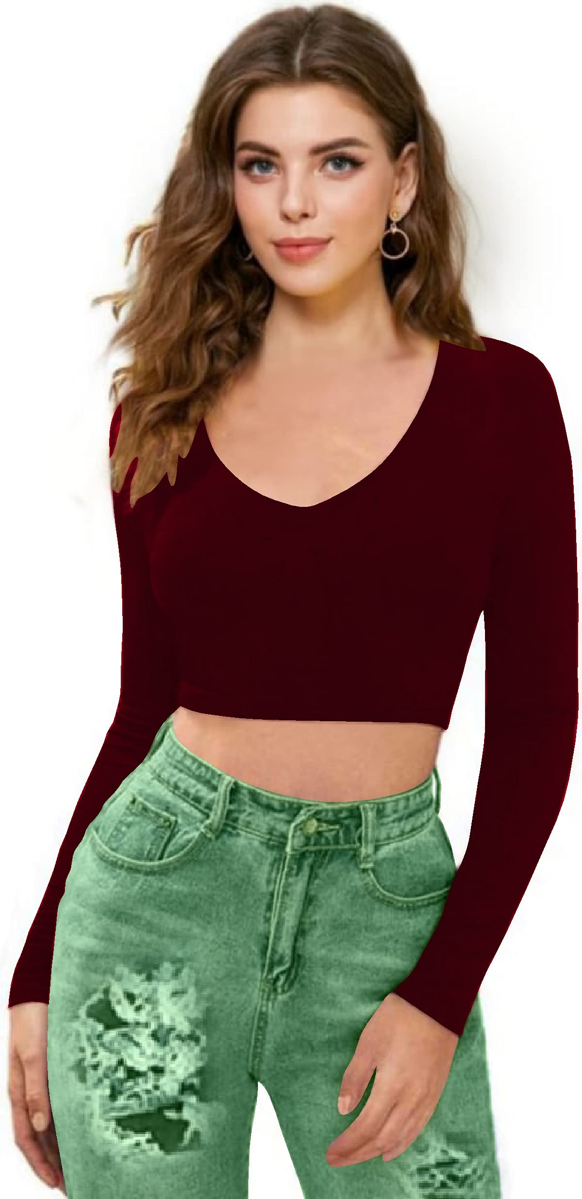 Dream Beauty Women V-Neck Crop Top - Maroon