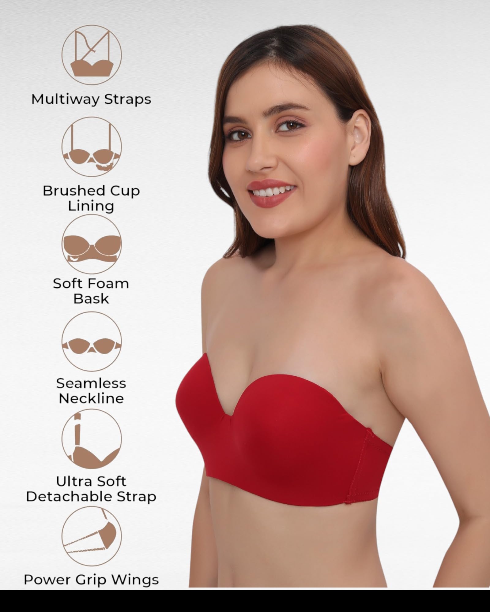 PLUMBURY Strapless Multiway Underwire Bra for Women - Maroon - Image 4