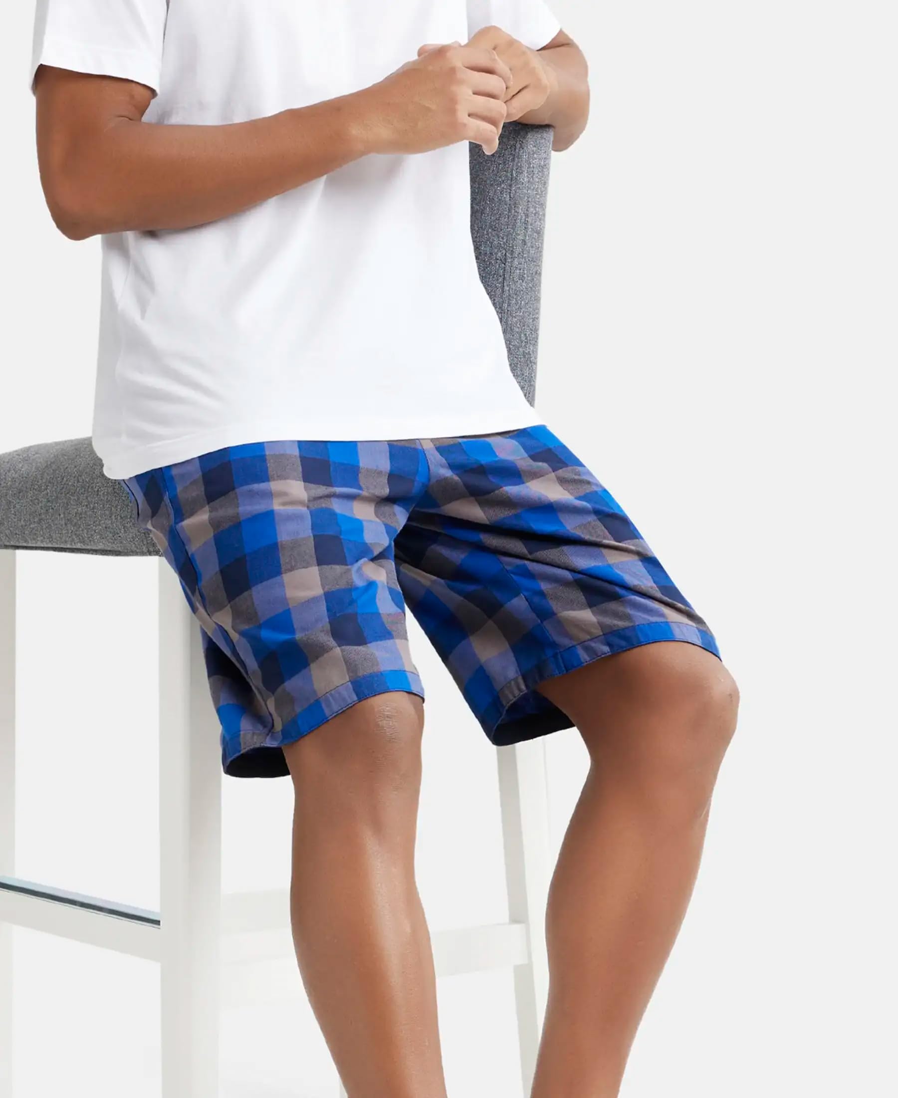 Jockey Men's Navy Grey Checkered Bermuda Shorts - Image 5