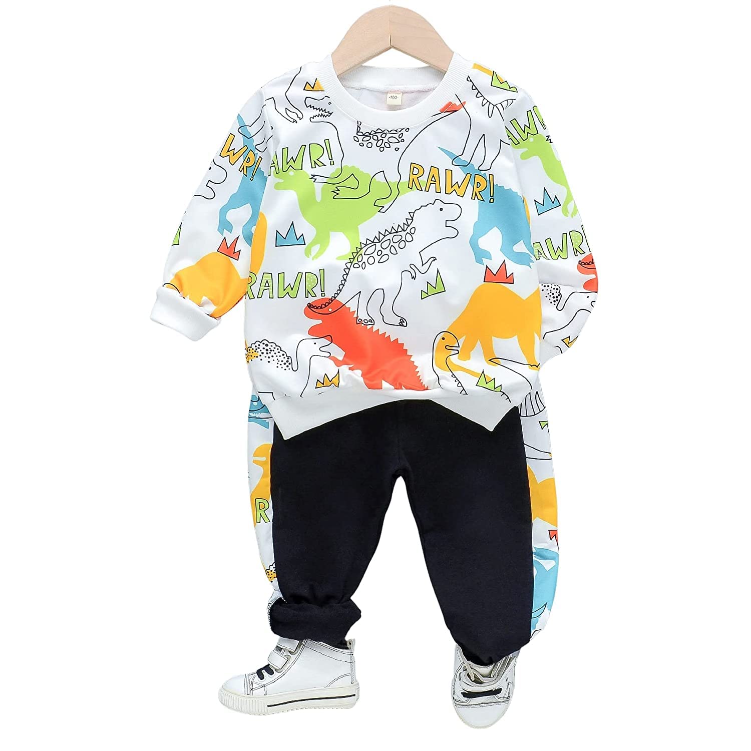 Googo Gaaga Boys Cotton Printed Sweatshirt Set - White