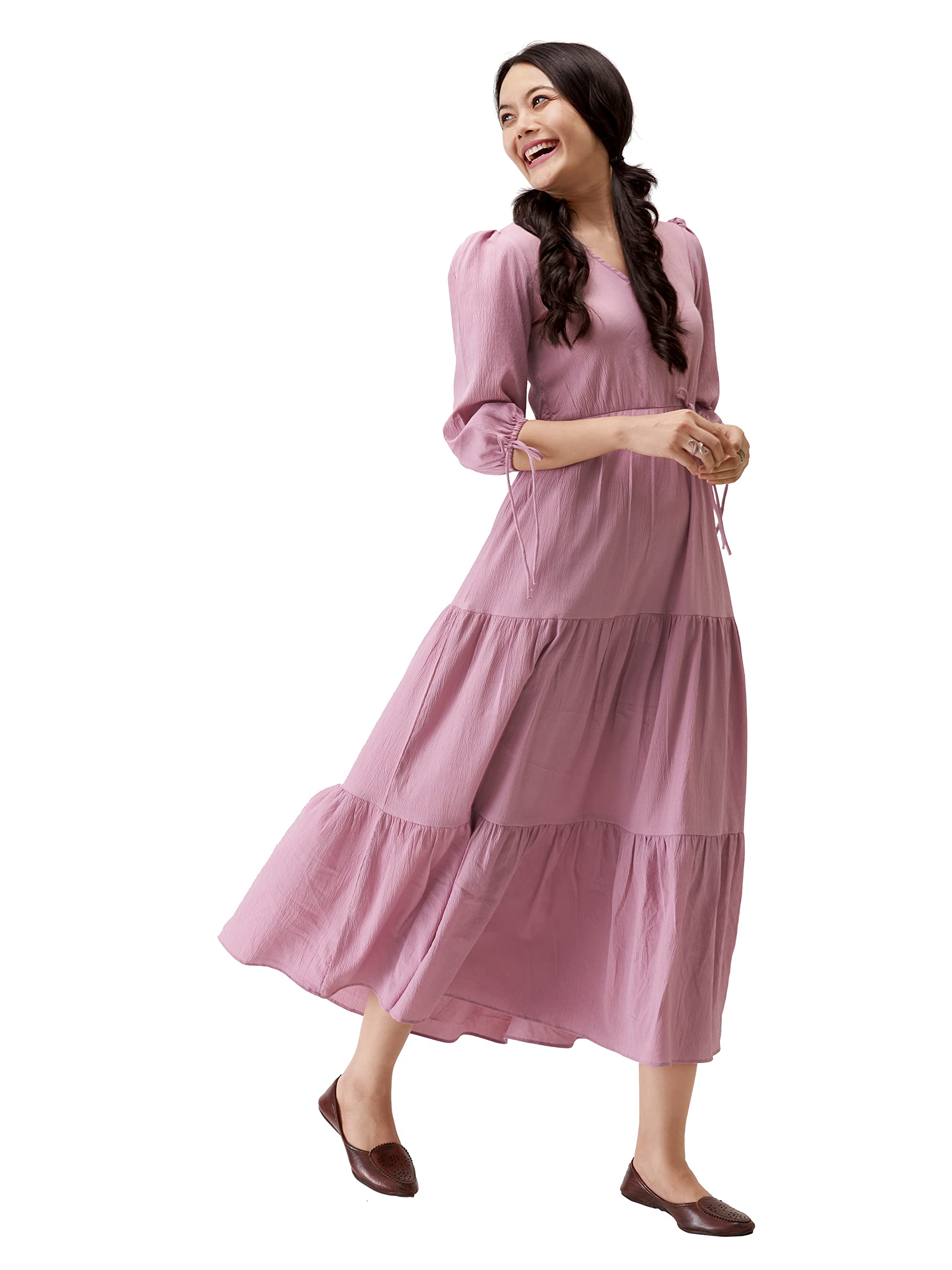AASK Purple Polyester Fit & Flare Dress for Women