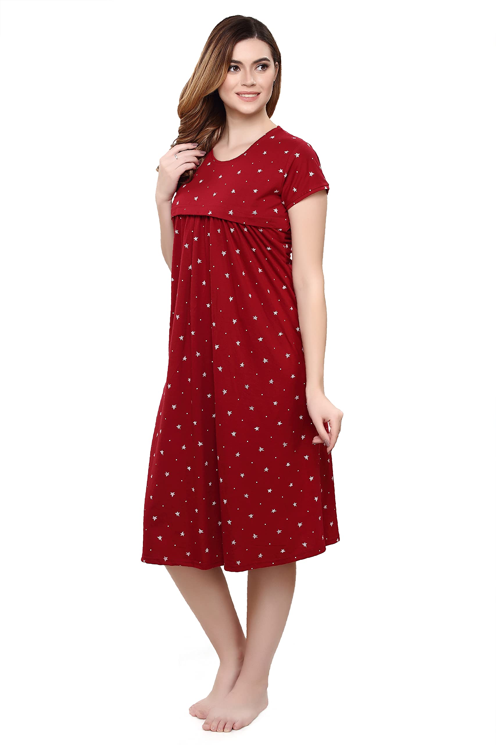 TIGYWIGY Women's Maternity Feeding Nighty - Maroon - Image 5
