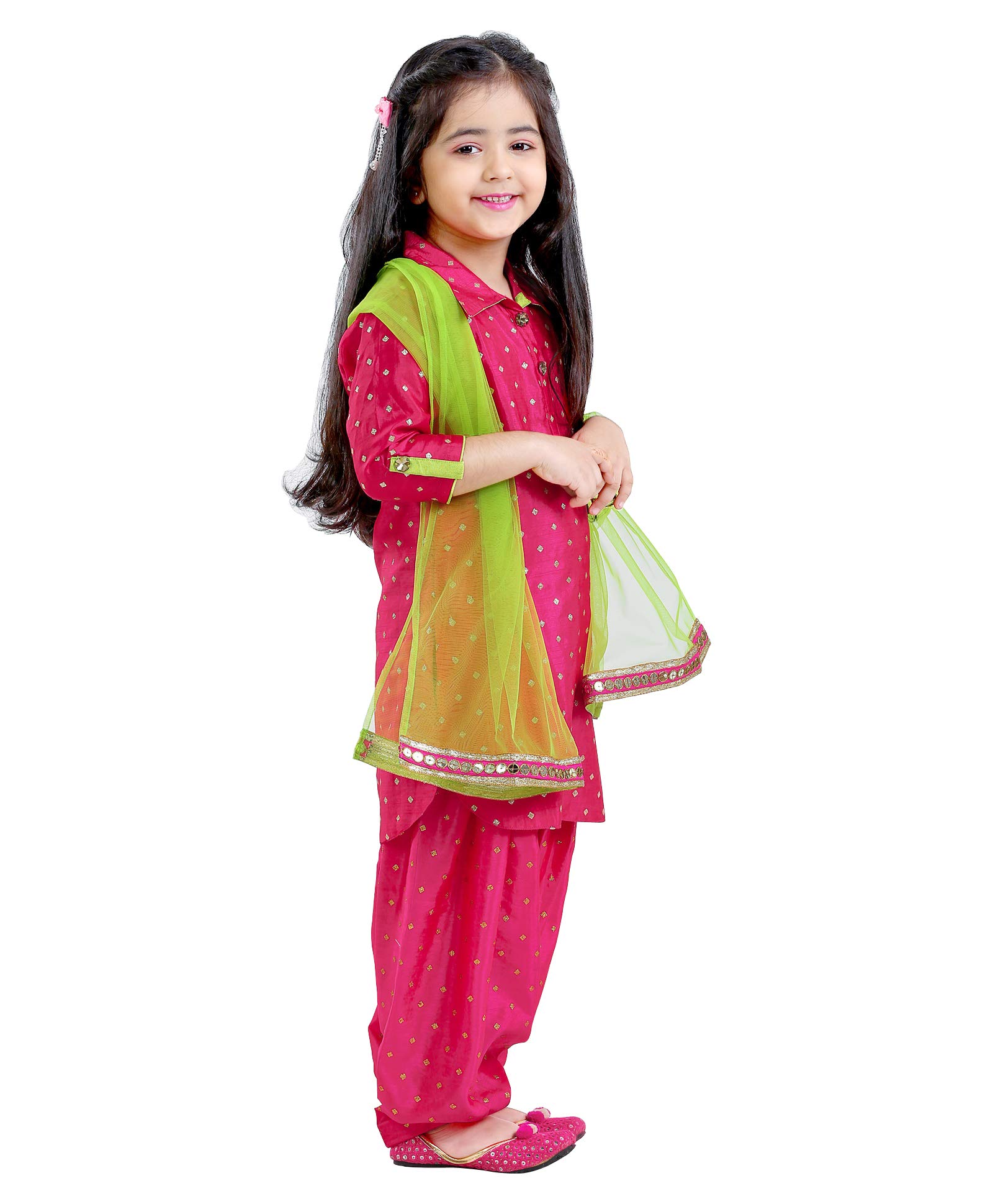 White Button Girl Silk Blend Patiala Suit - Fuchsia Pink - Image 2