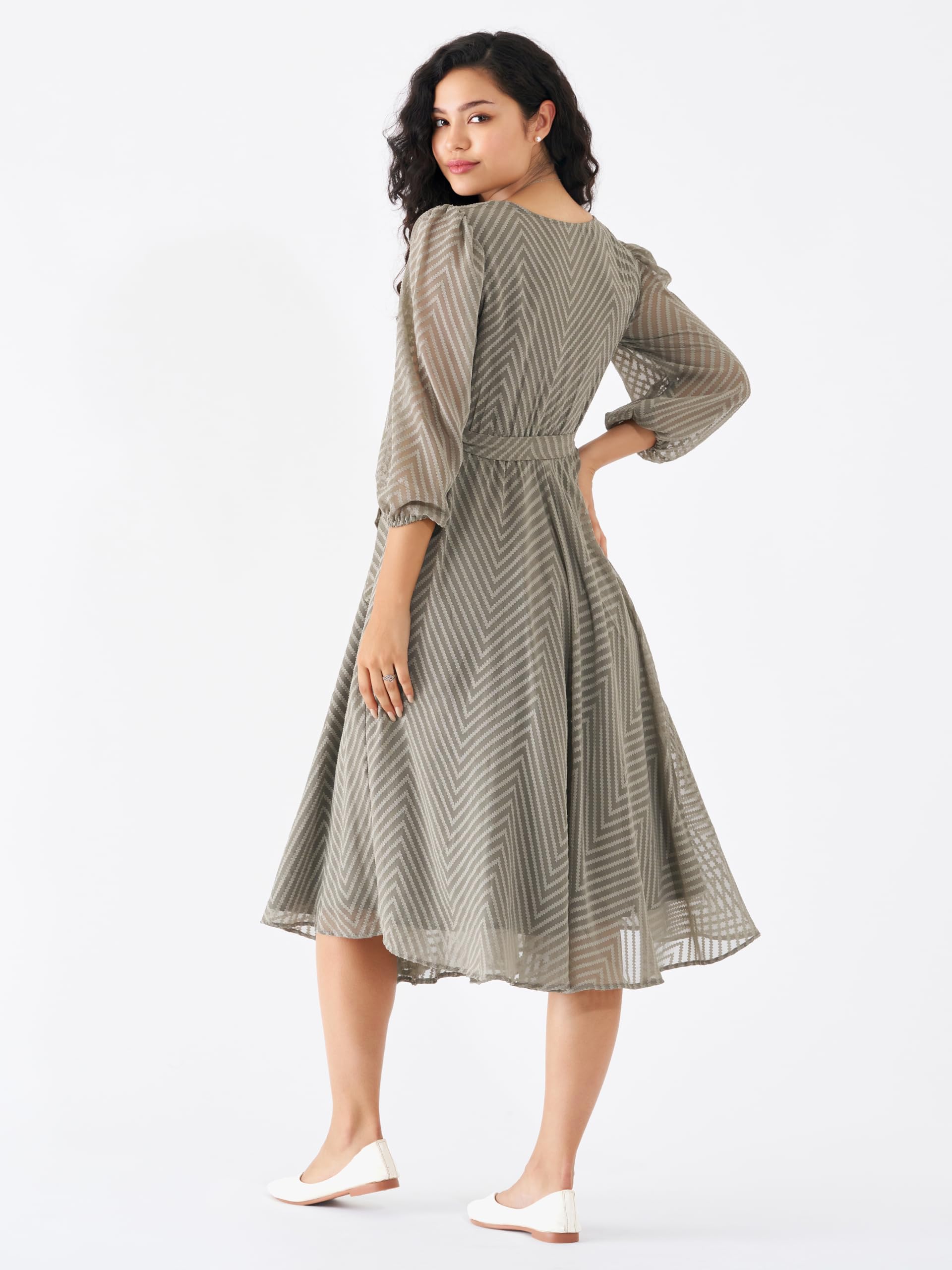 AASK Grey Fit & Flare Dress for Women - Image 4