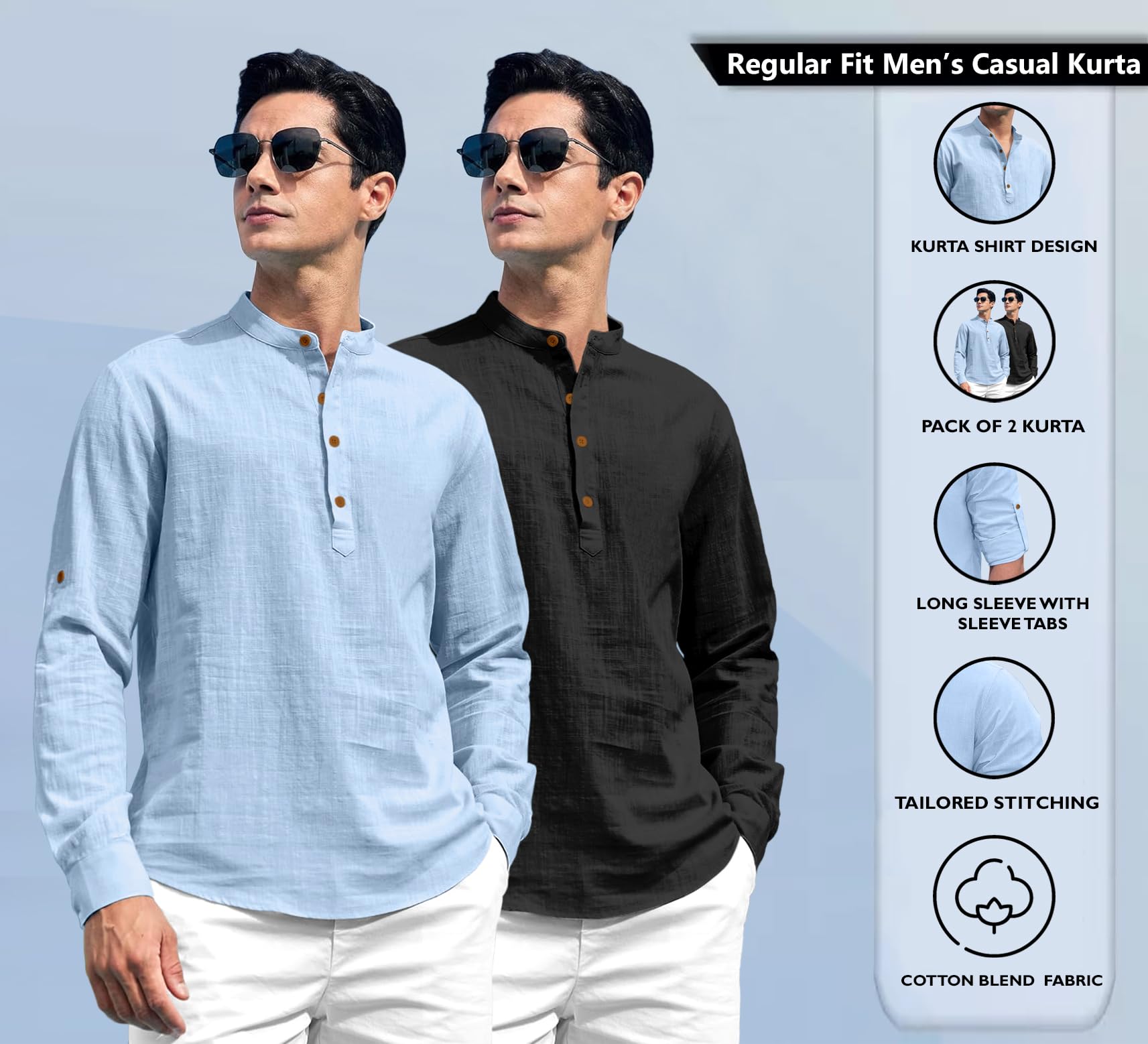 Zombom Men's Solid Cotton Kurta Shirt - Image 2