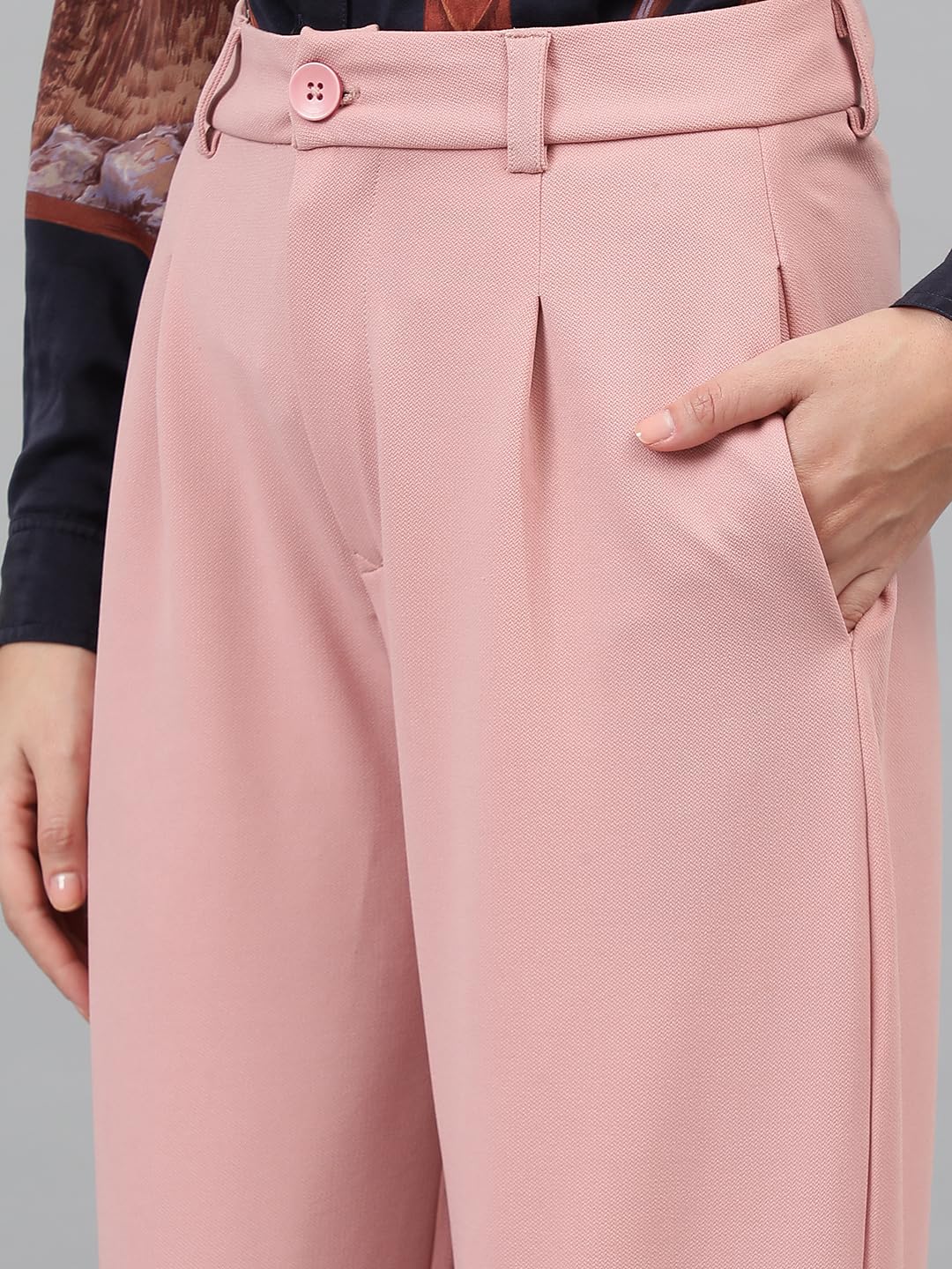 KOTTY Salmon Pink Straight Fit Trousers for Women - Image 3