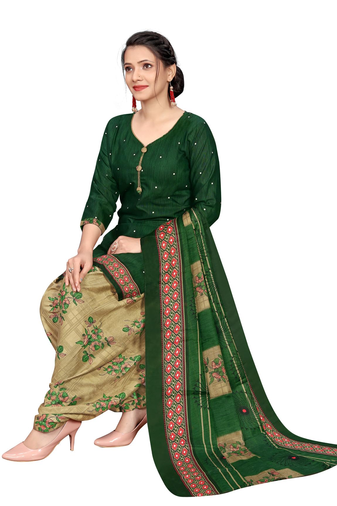 Rajnandini Women Green Cotton Patiala Salwar Suit - Image 4