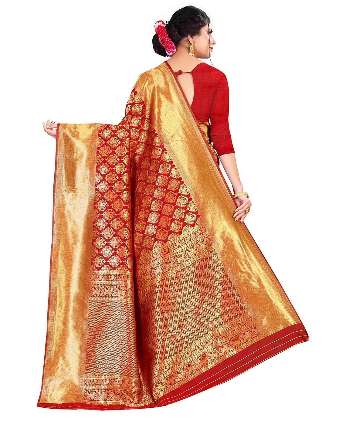 Yashika Banarasi Kanjivaram Red Art Silk Saree - Image 3