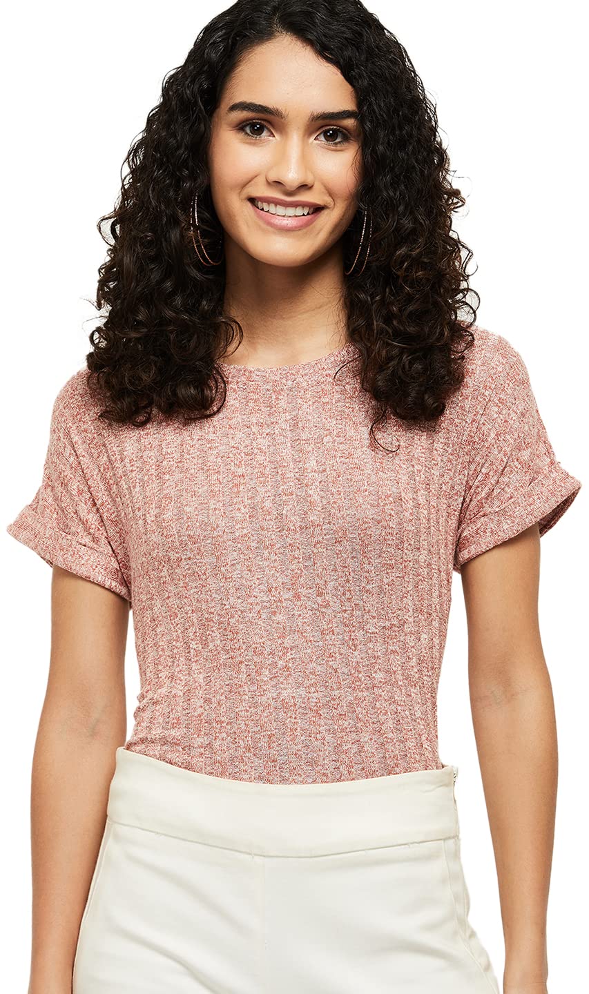 Max Women Textured Round Neck T-Shirt
