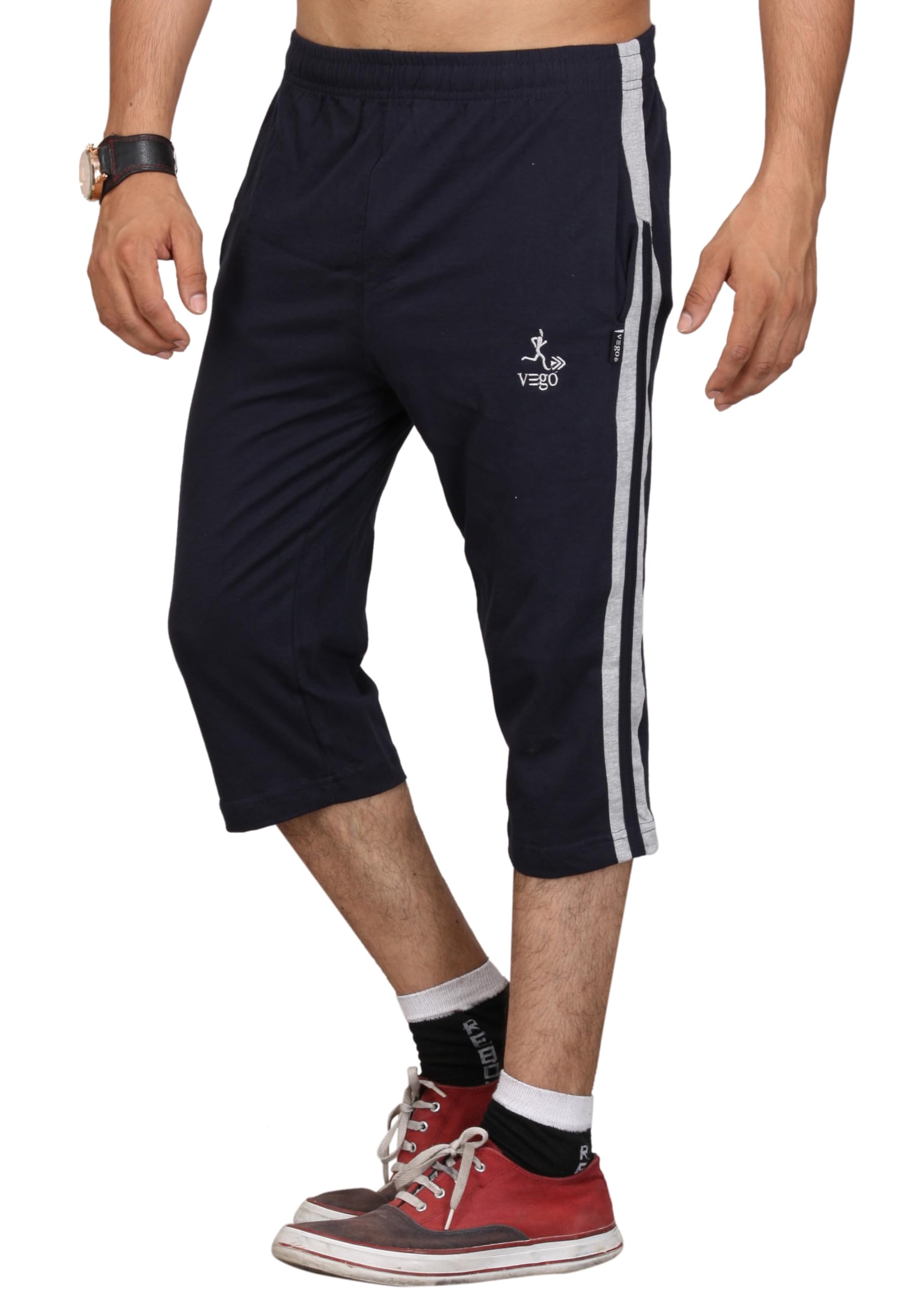 VEGO Men's Cotton Capri Shorts - Navy Blue