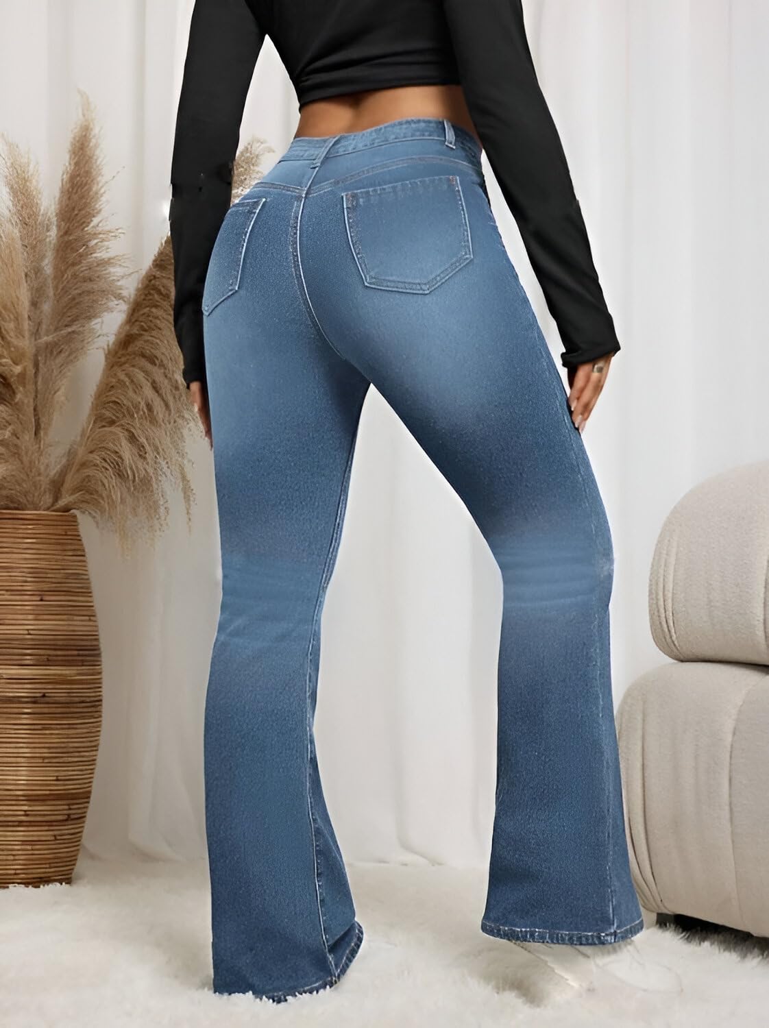 Ben Martin High Waist Flared Jeans for Women - Light Blue - Image 3