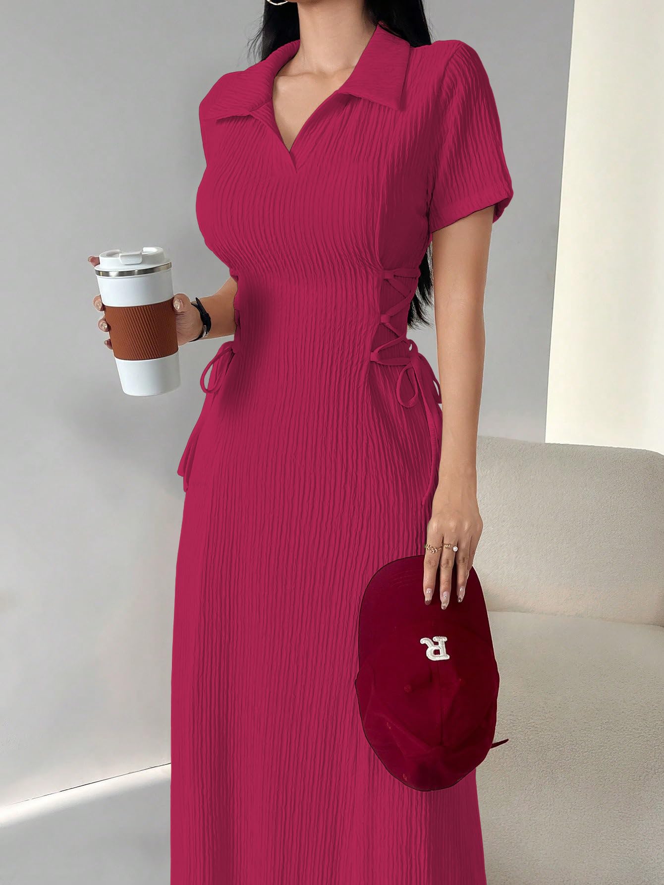 Shasmi Women's Hot Pink Applique Lace-Up Dress - Image 3