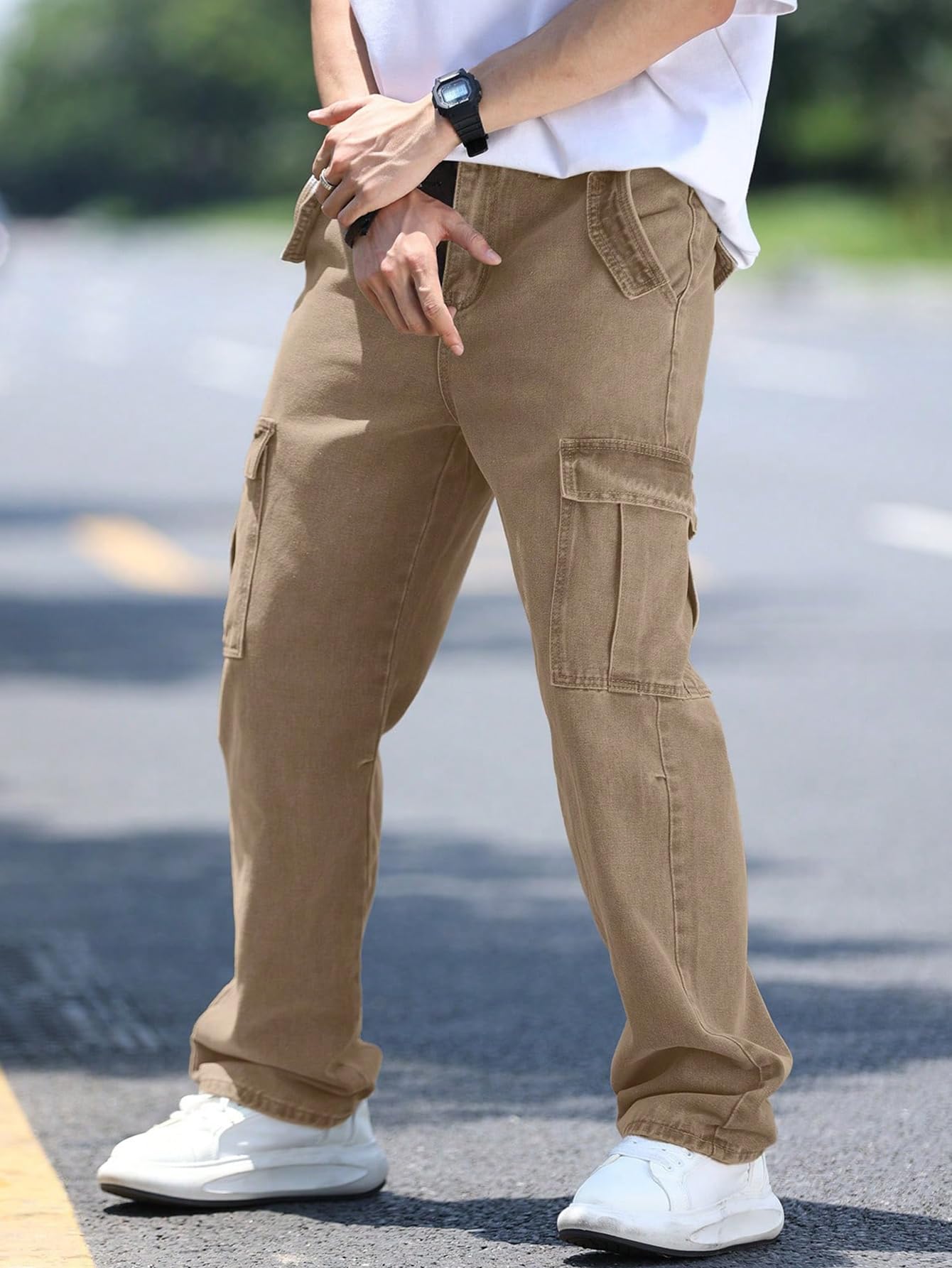 AVANOVA Men's Khaki Cargo Jeans - Image 4
