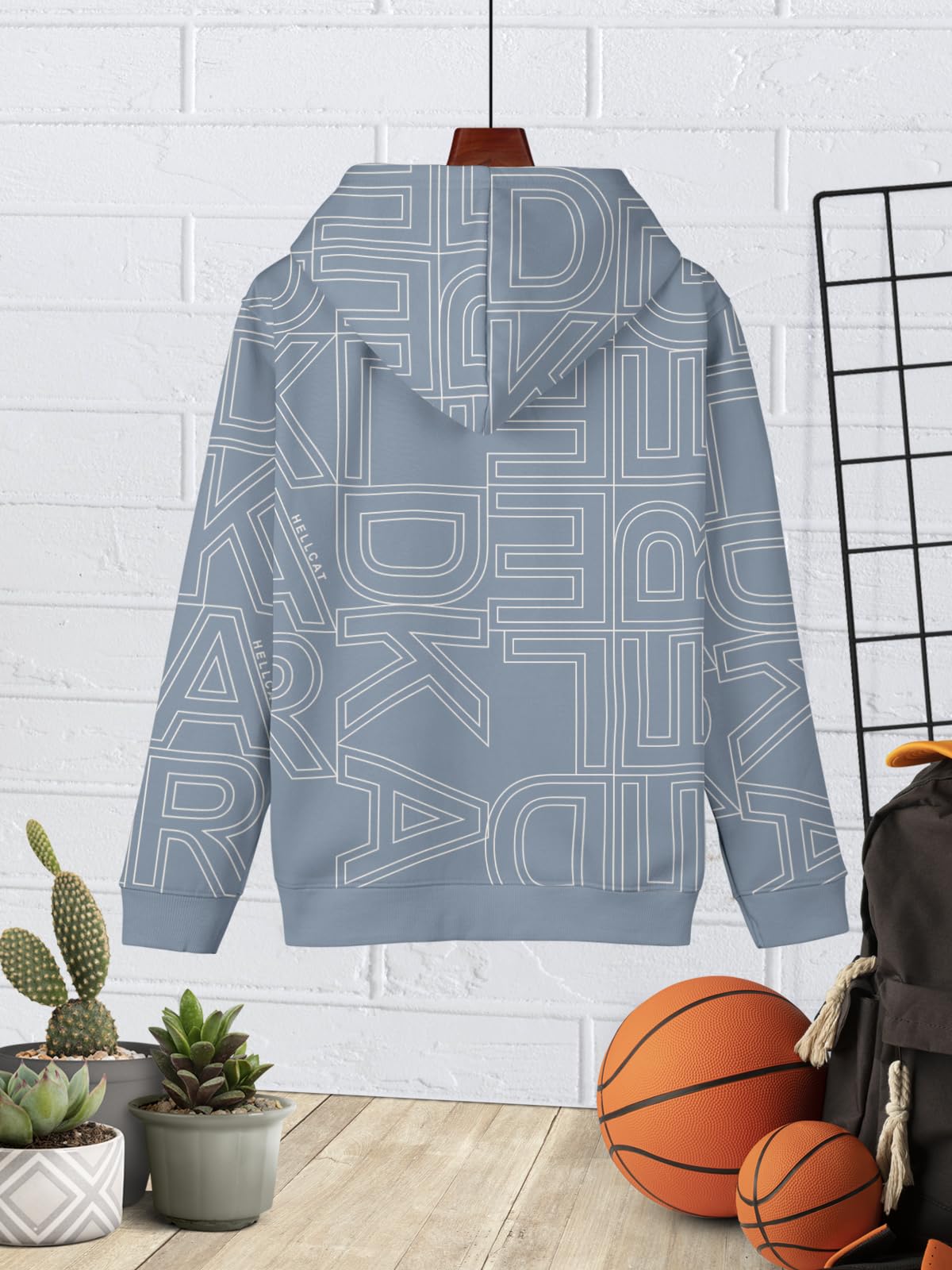 HELLCAT Printed Cotton Hoodie for Boys - Bluish Grey - Image 3