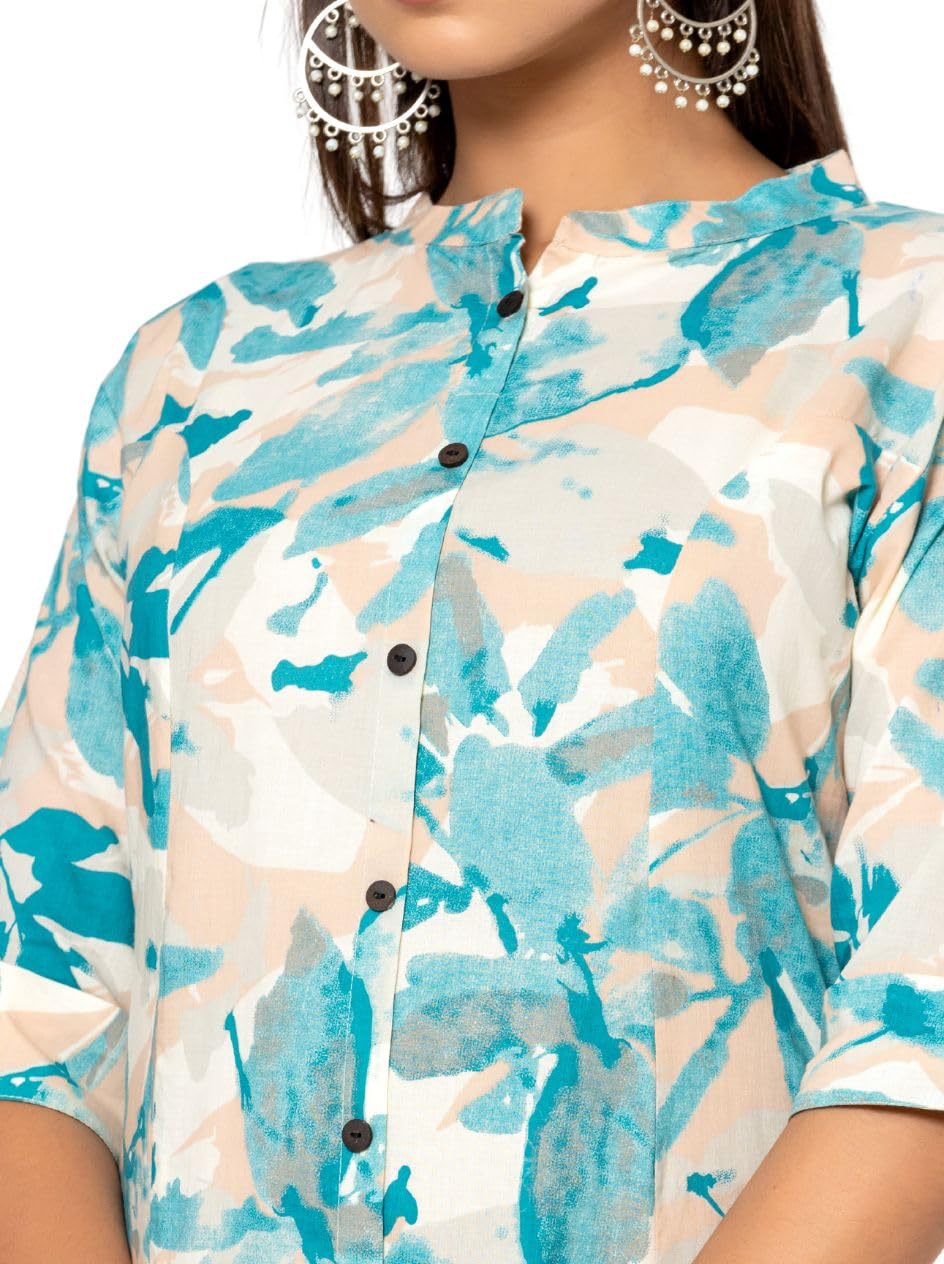 rytras Women's Cotton Printed A-Line Kurta Set - Blue - Image 5