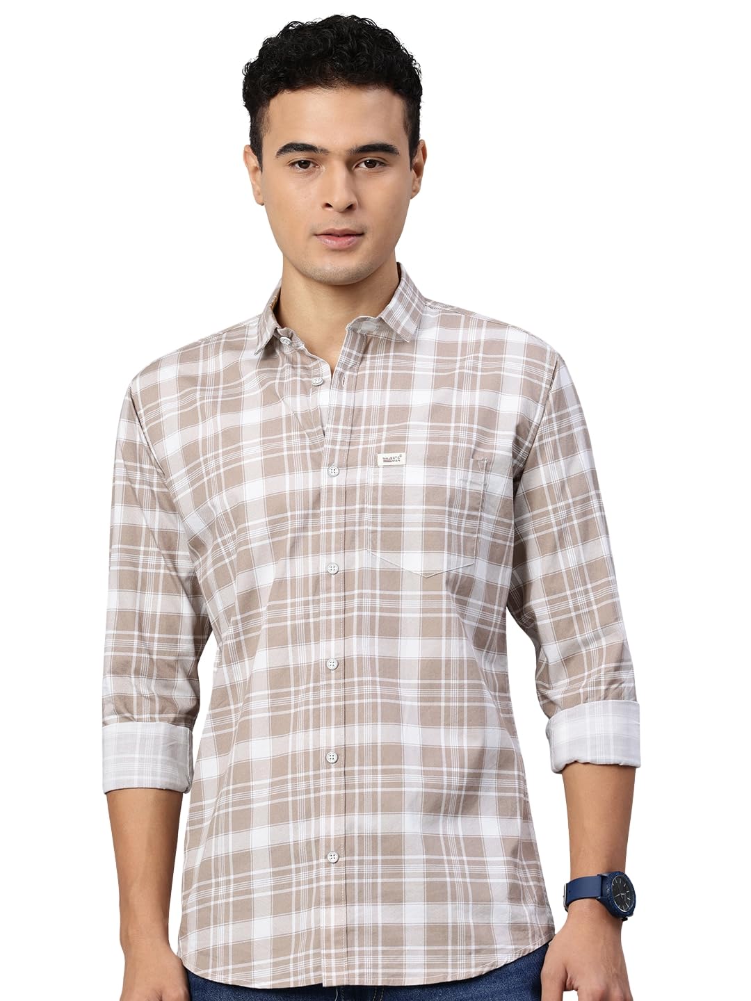 Majestic Man Checked Cotton Shirt - Dusty Brown