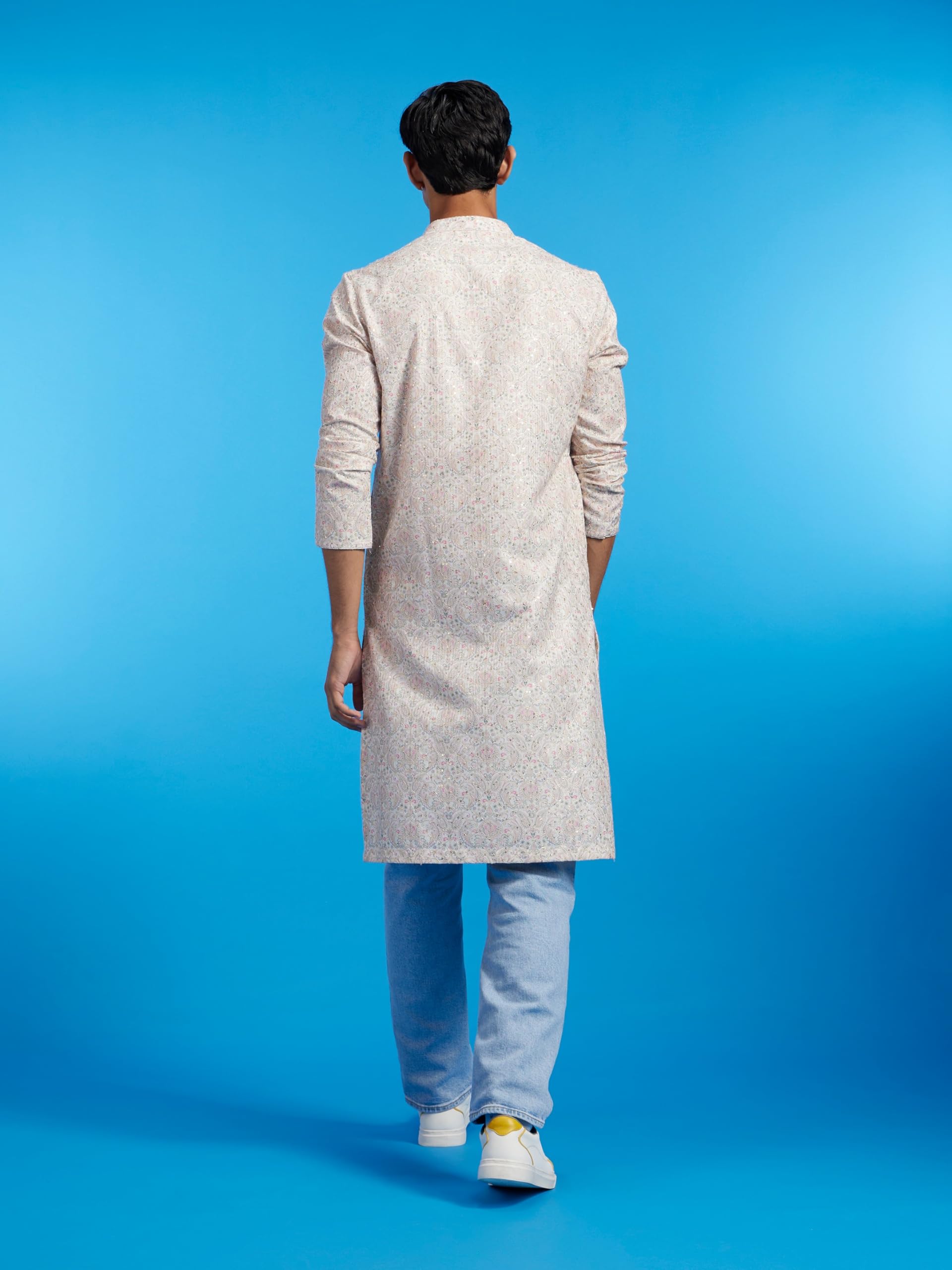 DIWAS BY MANYAVAR Men's Cotton Blend Kurta - Cream Beige - Image 5
