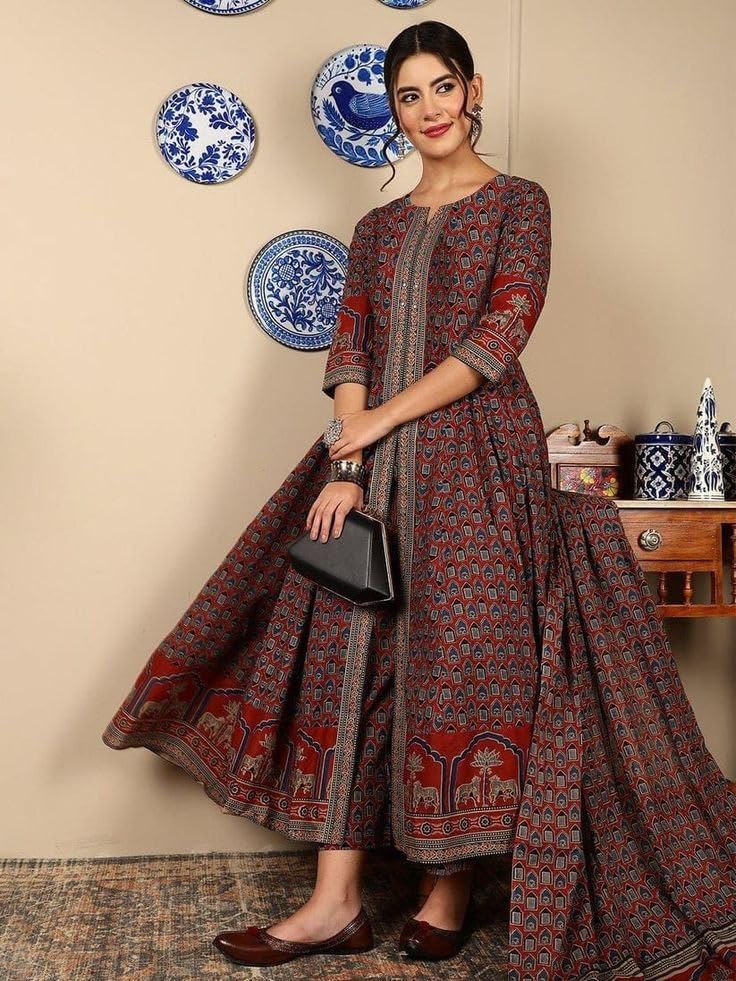 ANNI DESIGNER Women's Rayon Viscose Kurta Set - Maroon - Image 3