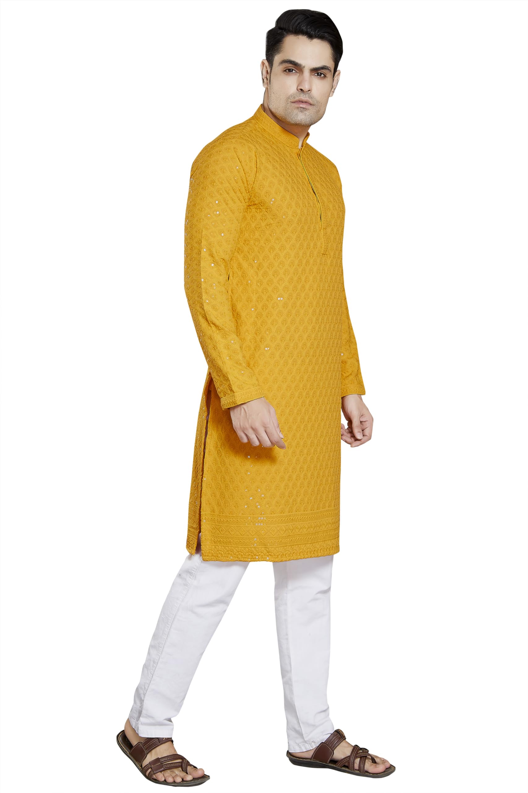 DIVISIVE Men's Sequince Embroidered Kurta - Yellow - Image 4