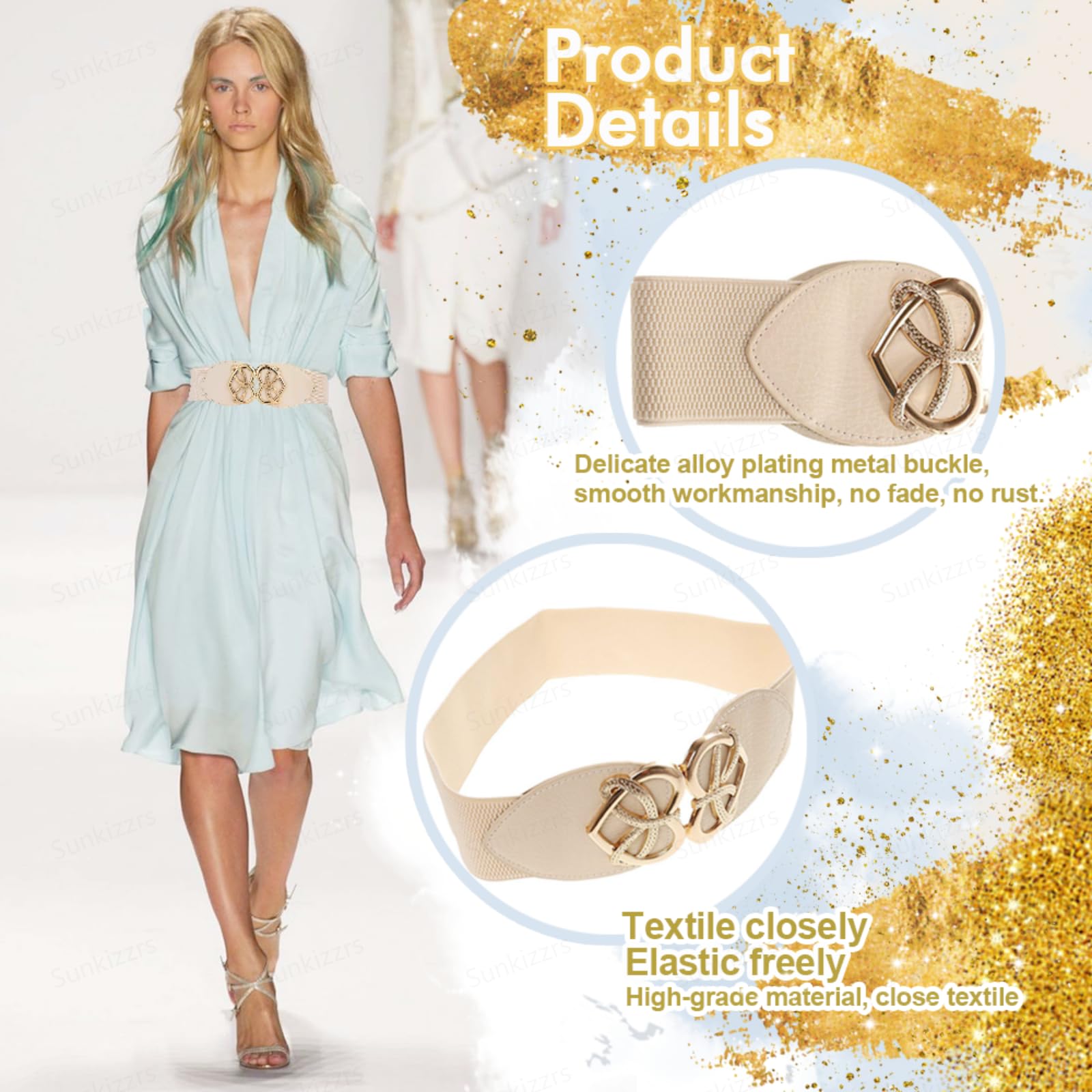 Sunkizzrs Beige Rhinestone Waistband Belt for Women - Image 3