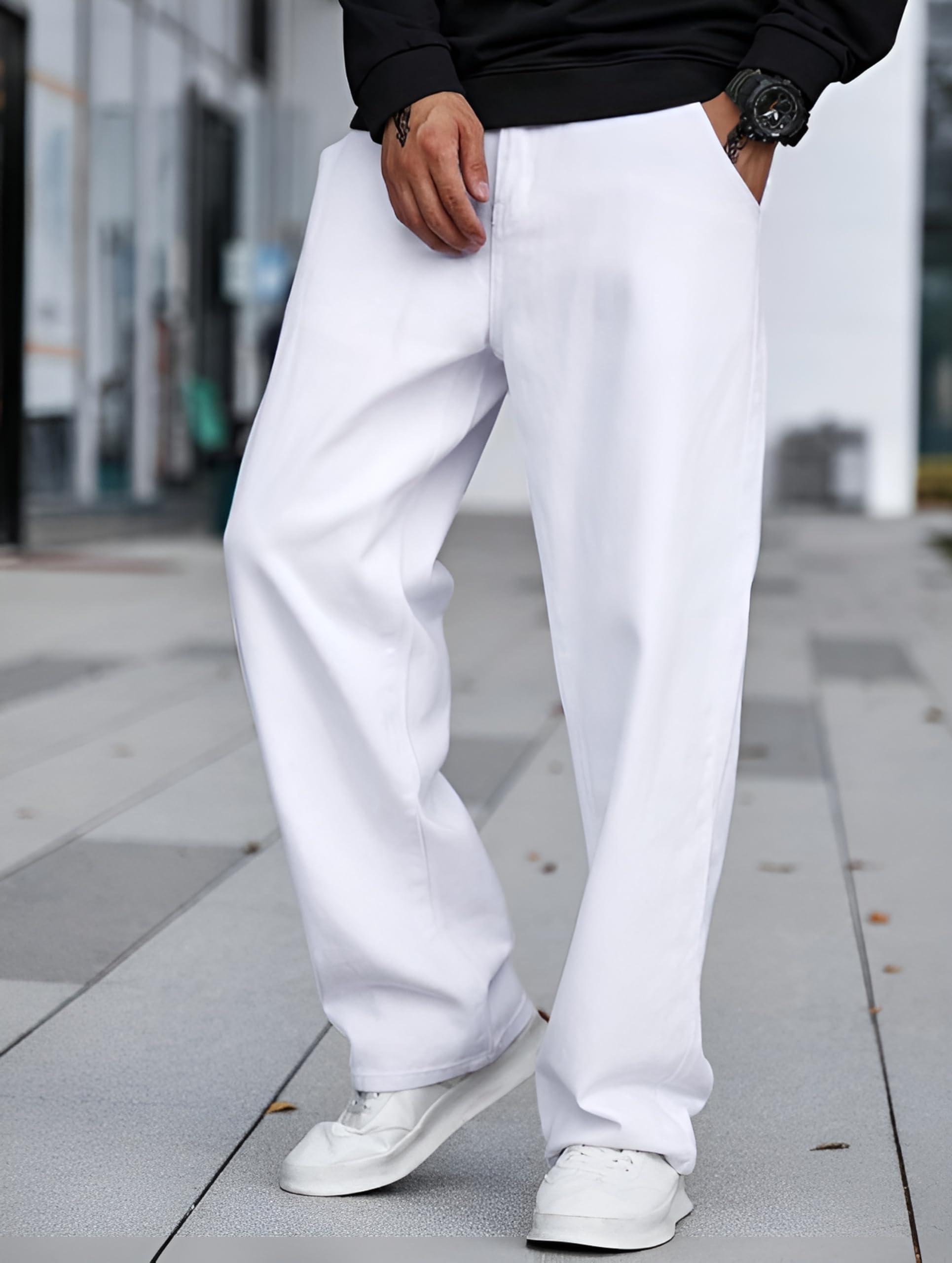 Ben Martin White Baggy Jeans for Men - Image 4