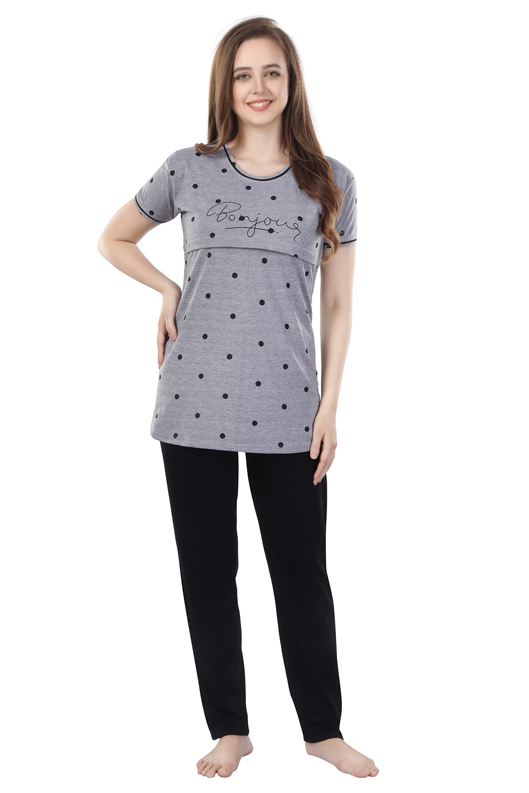 TIGYWIGY Women Cotton Graphic Printed Maternity Set