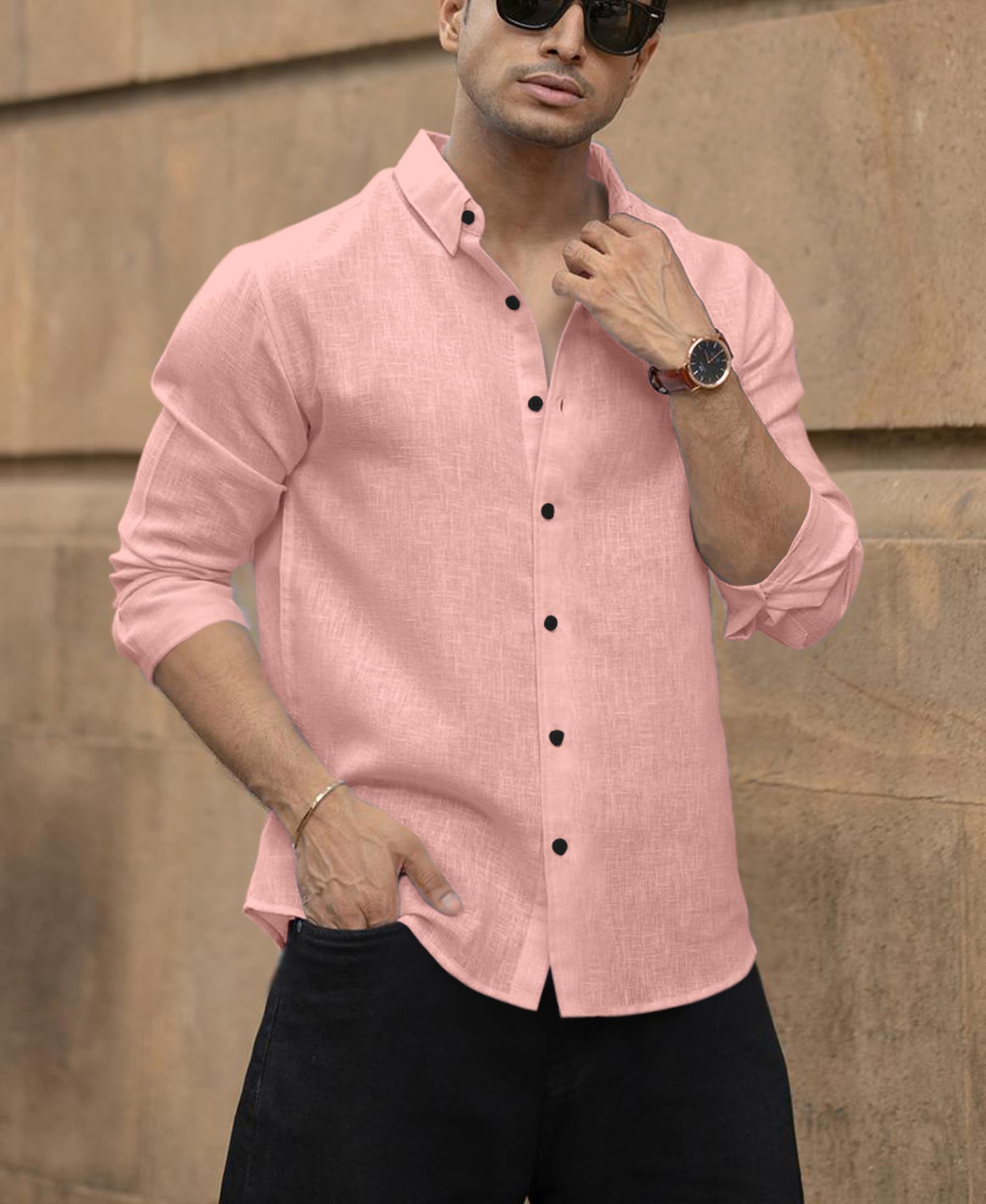 NexaFlair Peach Linen Cotton Shirt for Men - Image 5