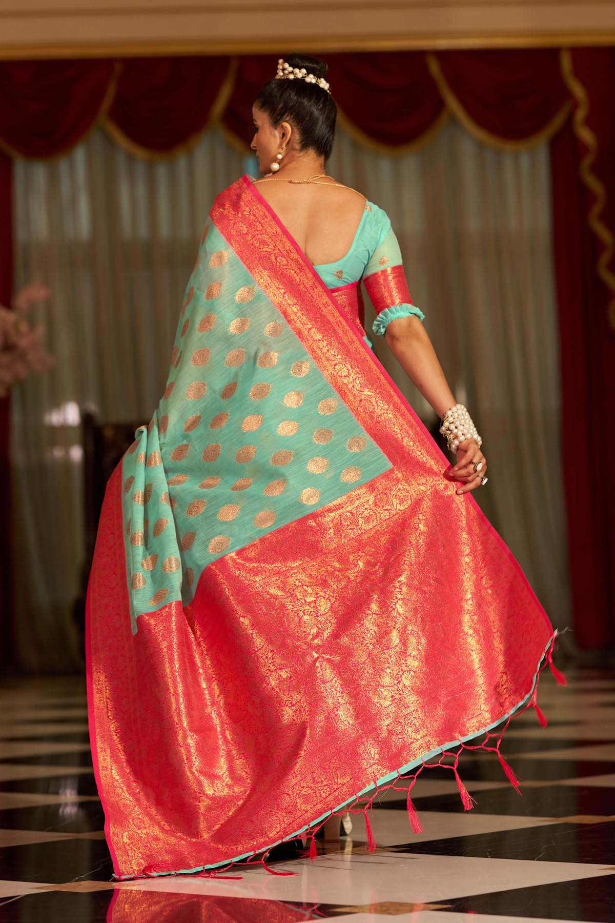 SWORNOF Kanjivaram Banarasi Silk Saree for Women - Sky Blue - Image 5