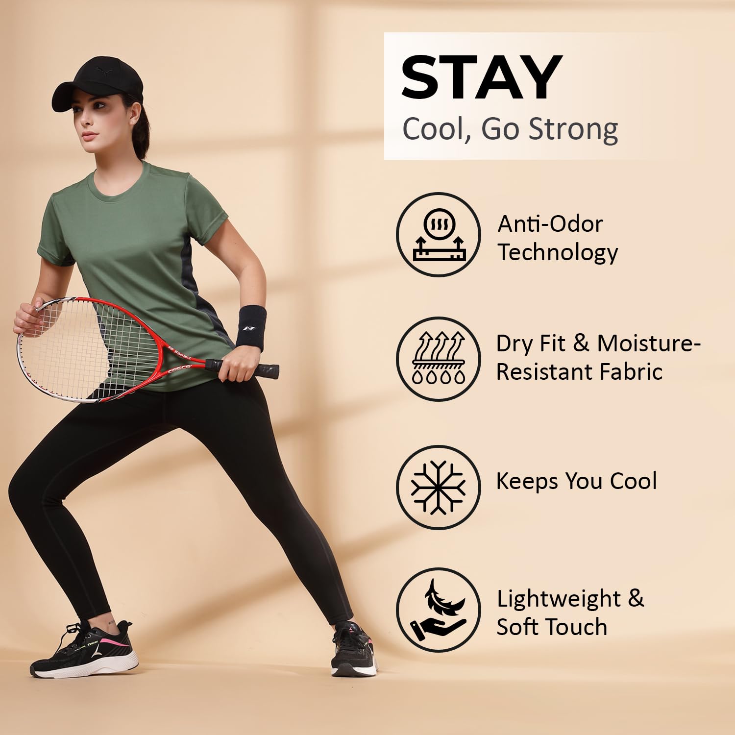 CHKOKKO Women's Polyester Quick Dry Sports Tshirt - Lightgreen - Image 2