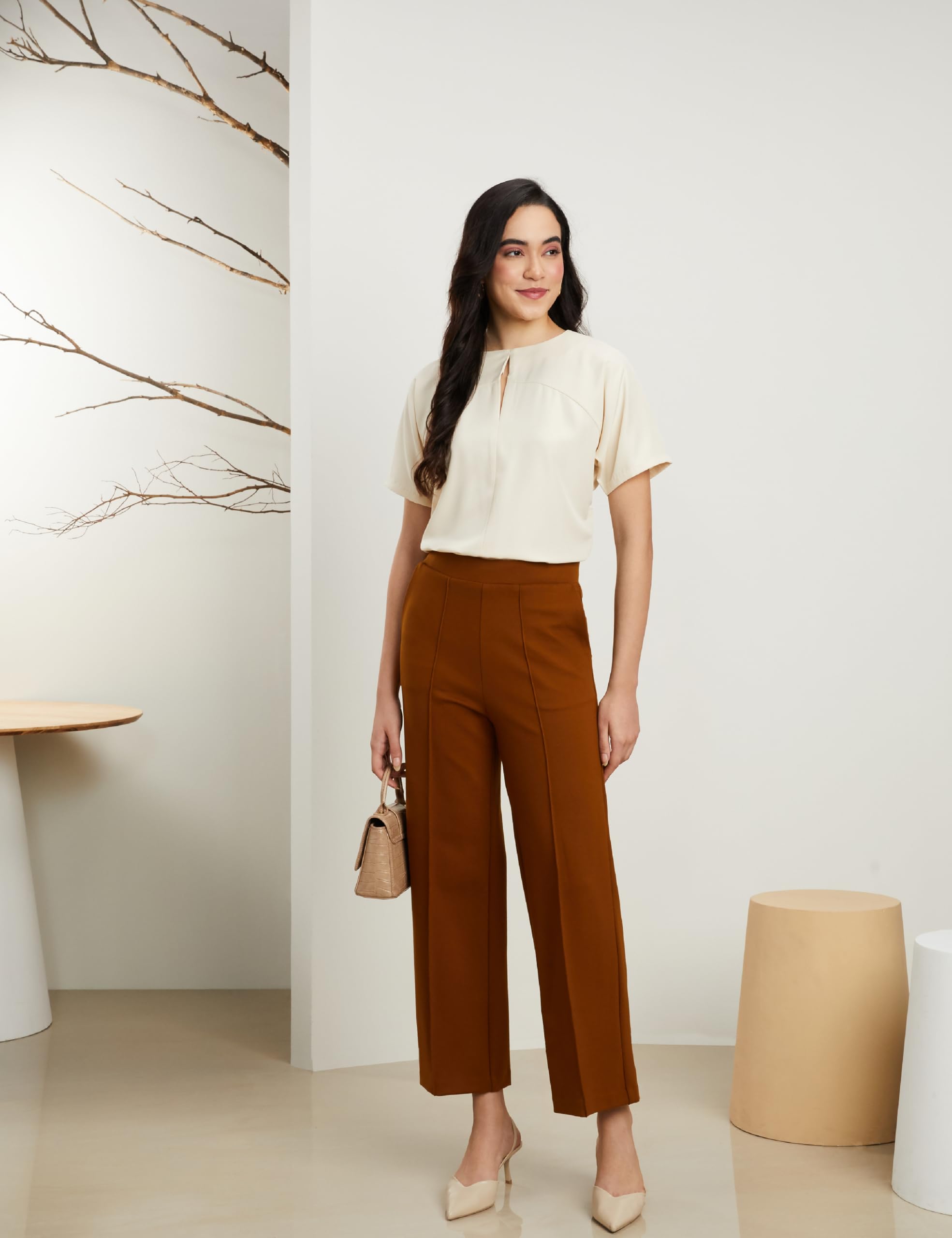 Symbol Women's Loose Business Casual Pants - Khaki Brown - Image 3