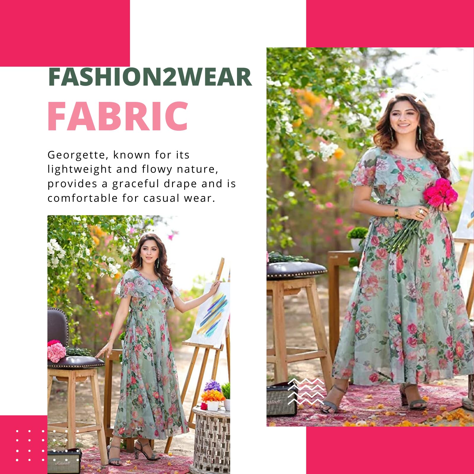 GarbGlide Women Georgette Floral Digital Print Dress - Image 2