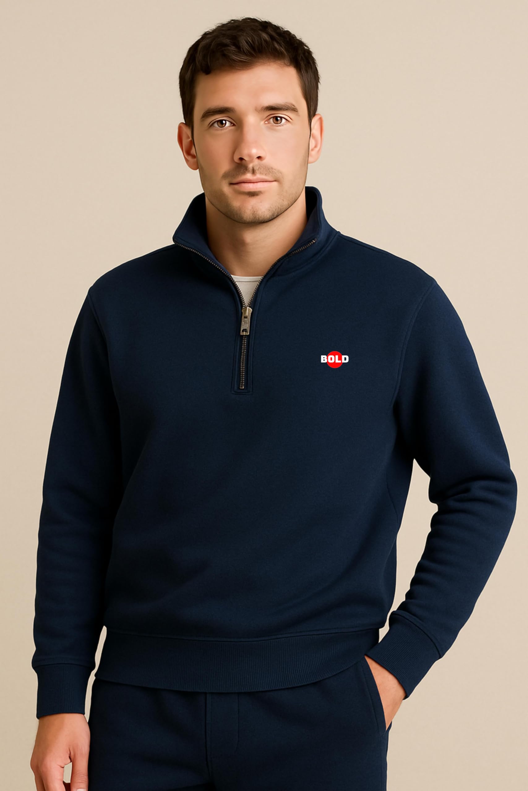 BOLD FITNESS Men's Navy Blue Quarter-Zip Fleece - Image 4