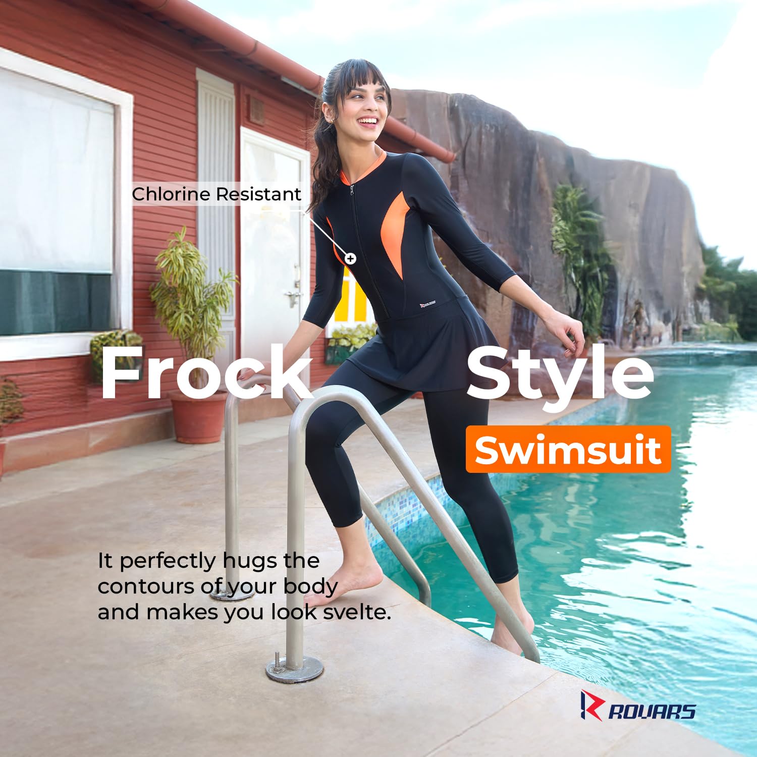 ROVARS One-Piece Swimsuit for Women - Black Orange - Image 2