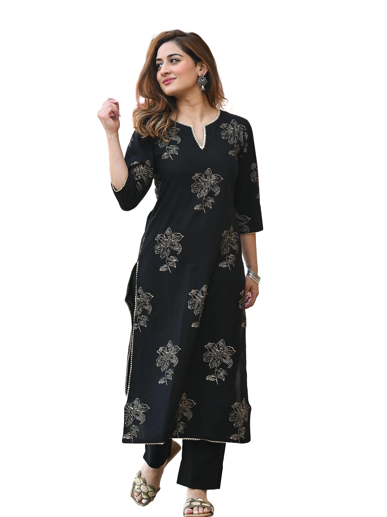 Arayna Women's Black Kurta Set With Palazzo