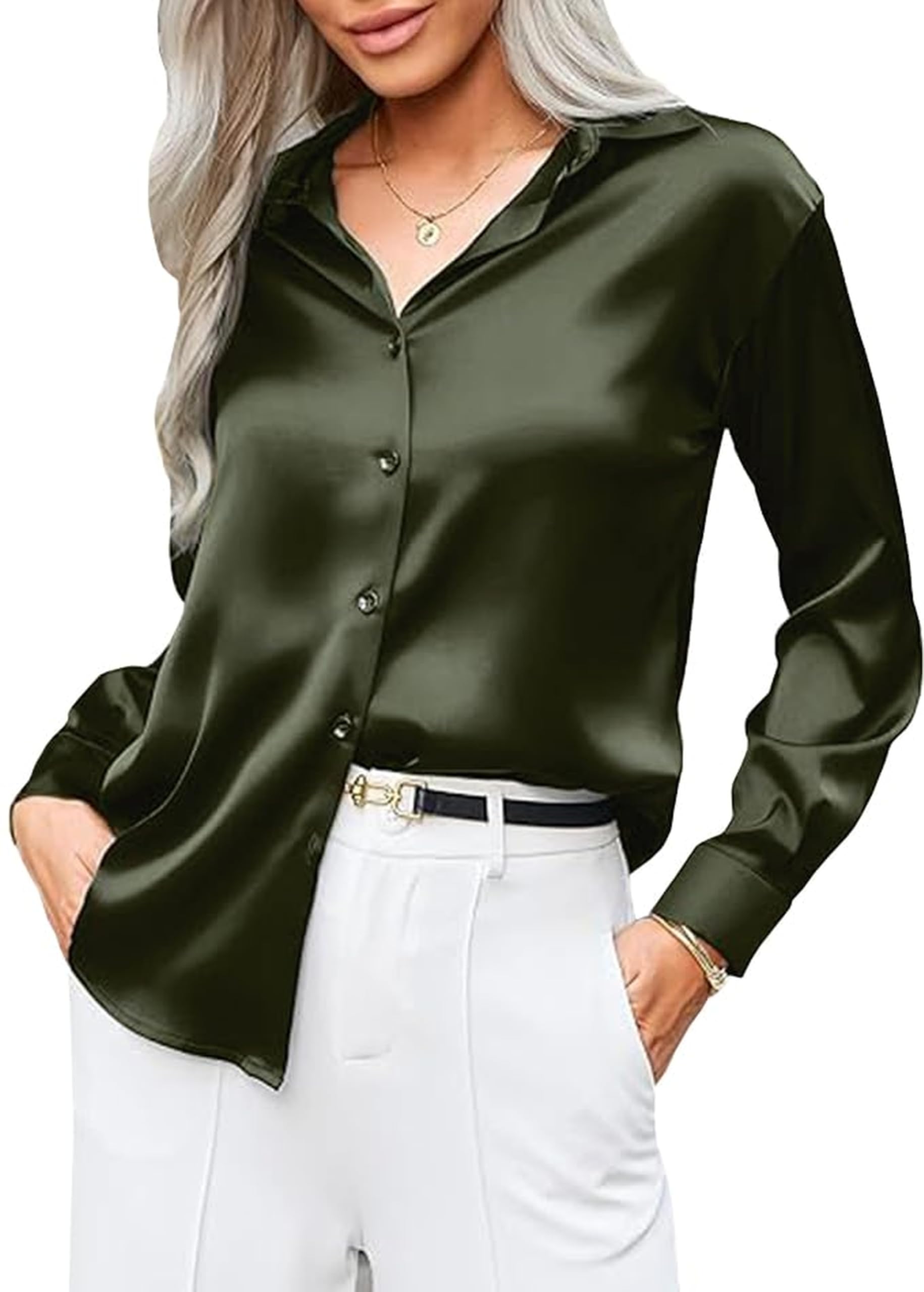 Colebrook Womens Satin Silk Button Down Shirt