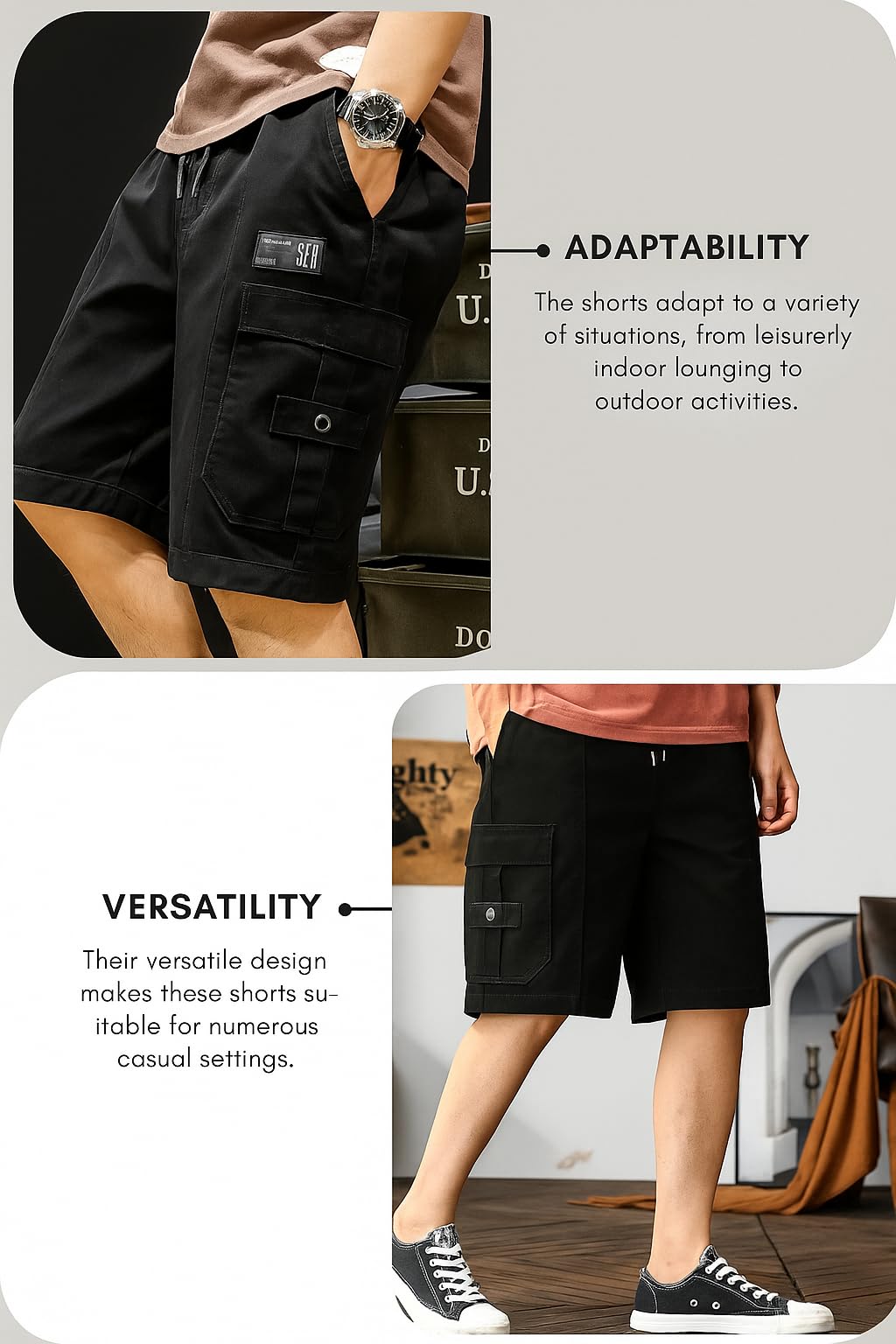 Lymio Men's Black Cotton Casual Shorts - Image 5