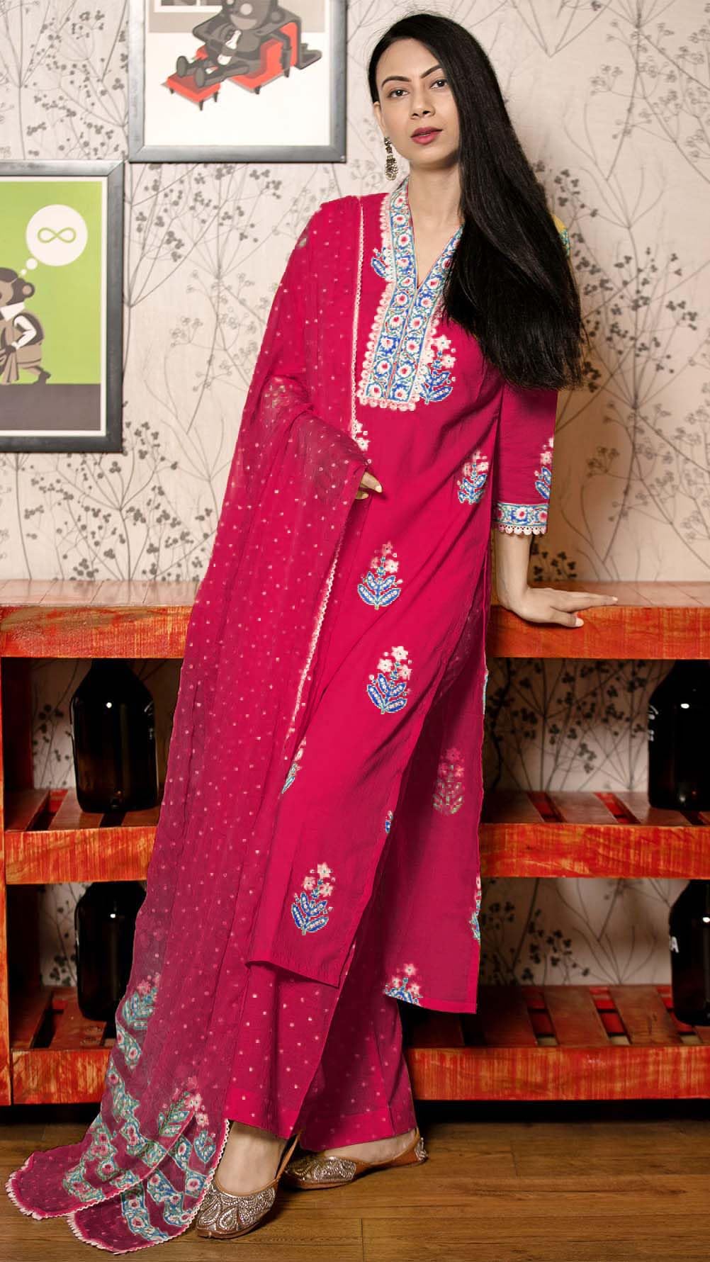 GoSriKi Pink Rayon Viscose Printed Kurta Set for Women - Image 3