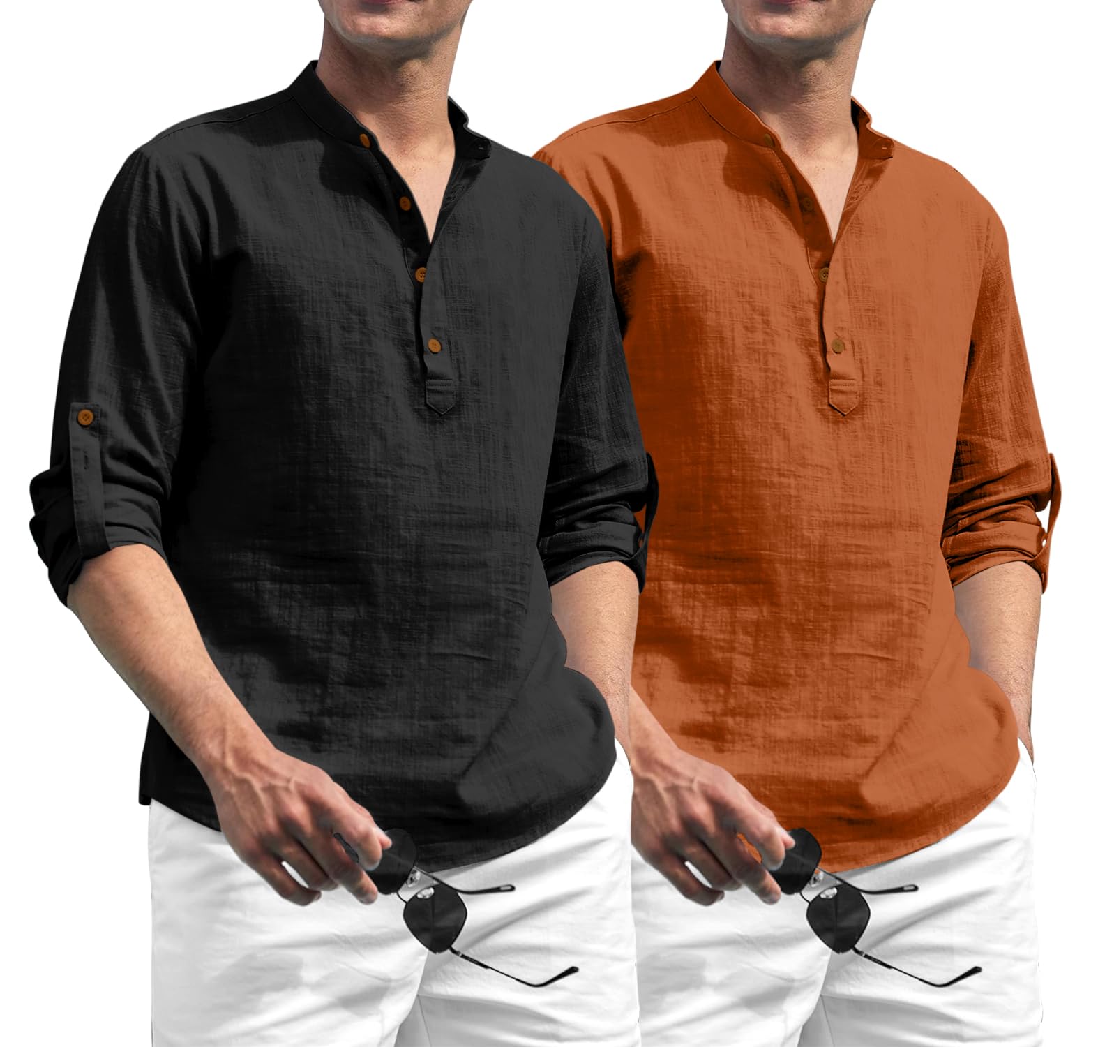 Zombom Men's Kurta Shirt - Black Brown Cotton Blend