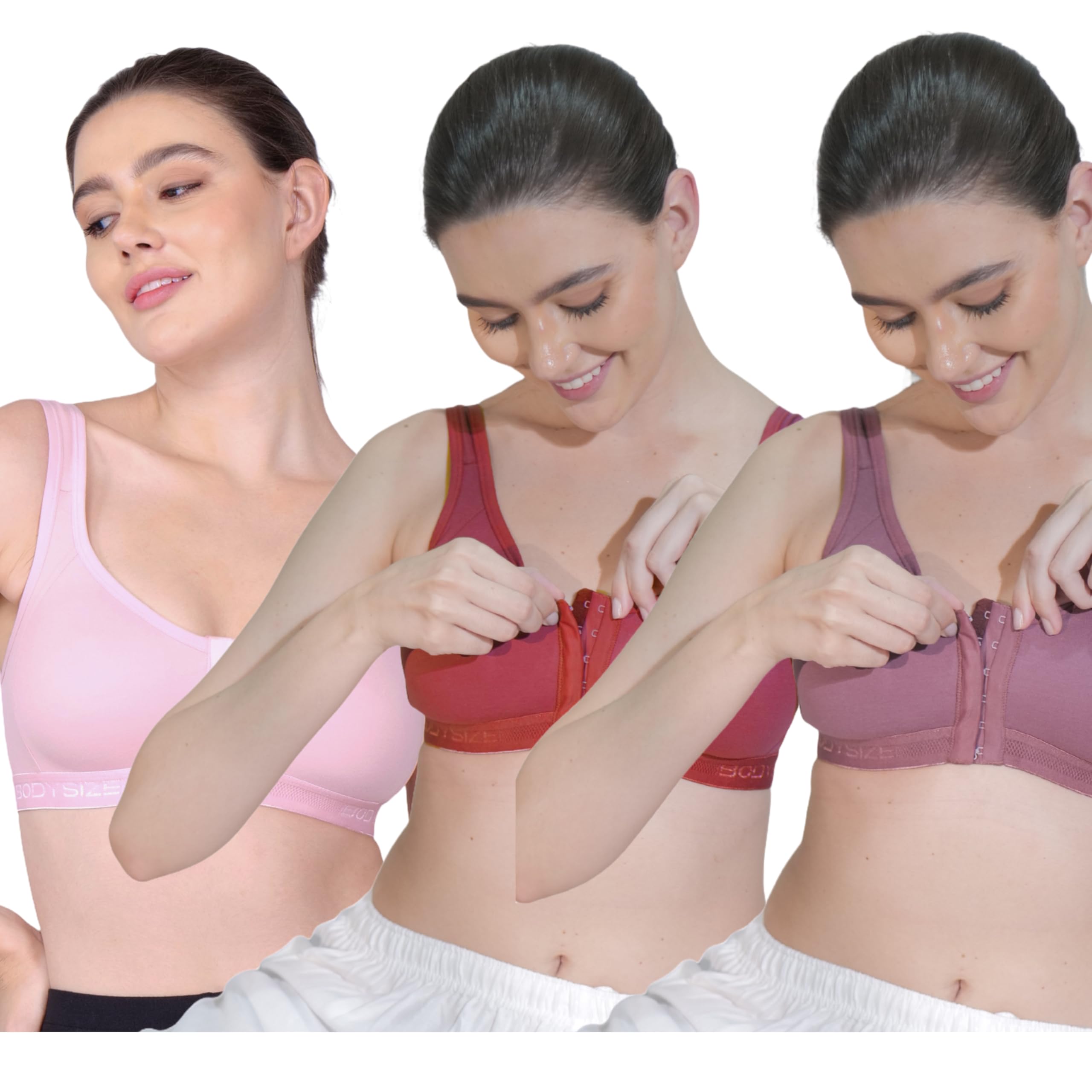 BODYSIZE Women's Cotton Front Open Sports Bra