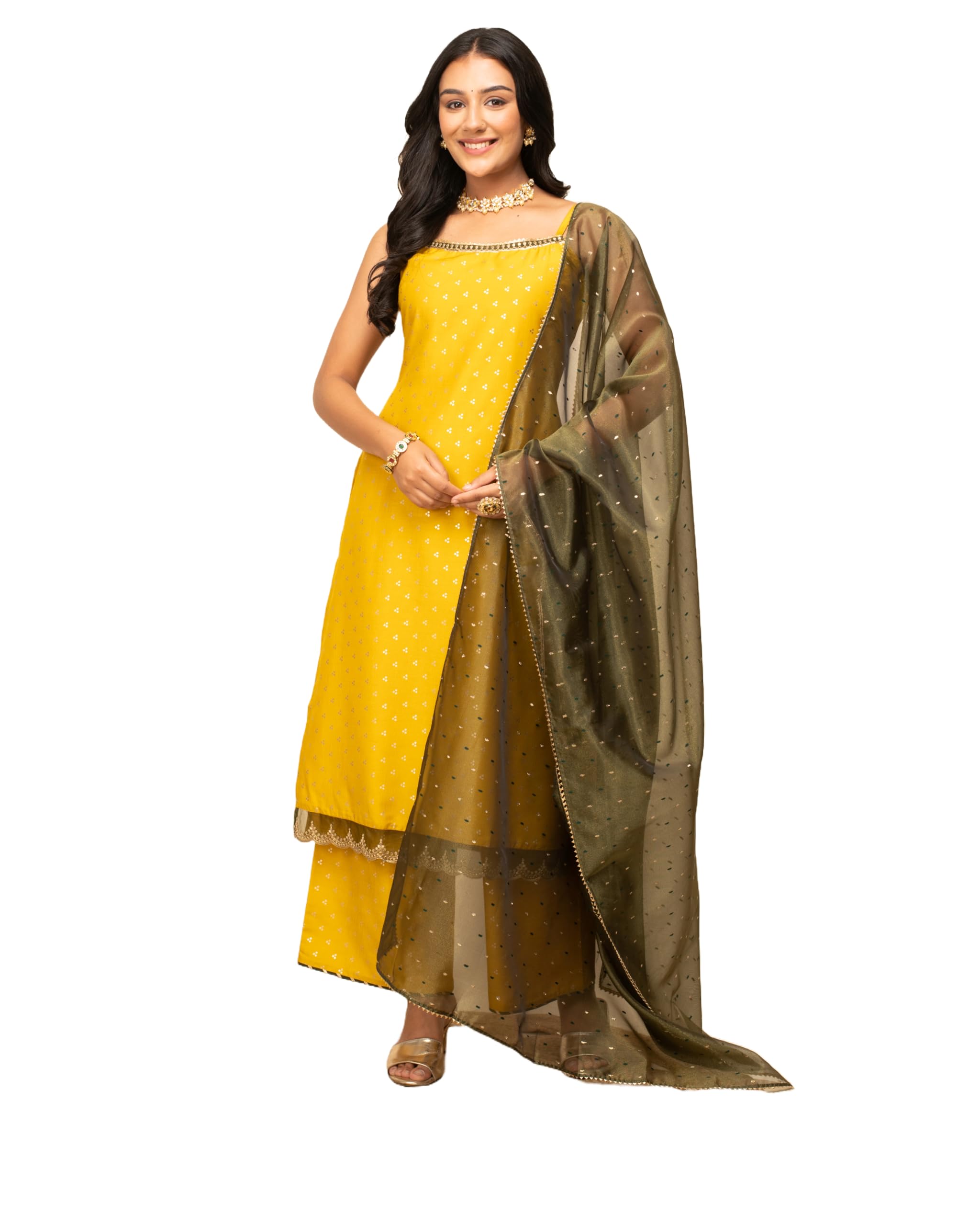 FIORRA Women's Yellow Silk Blend Kurta Set