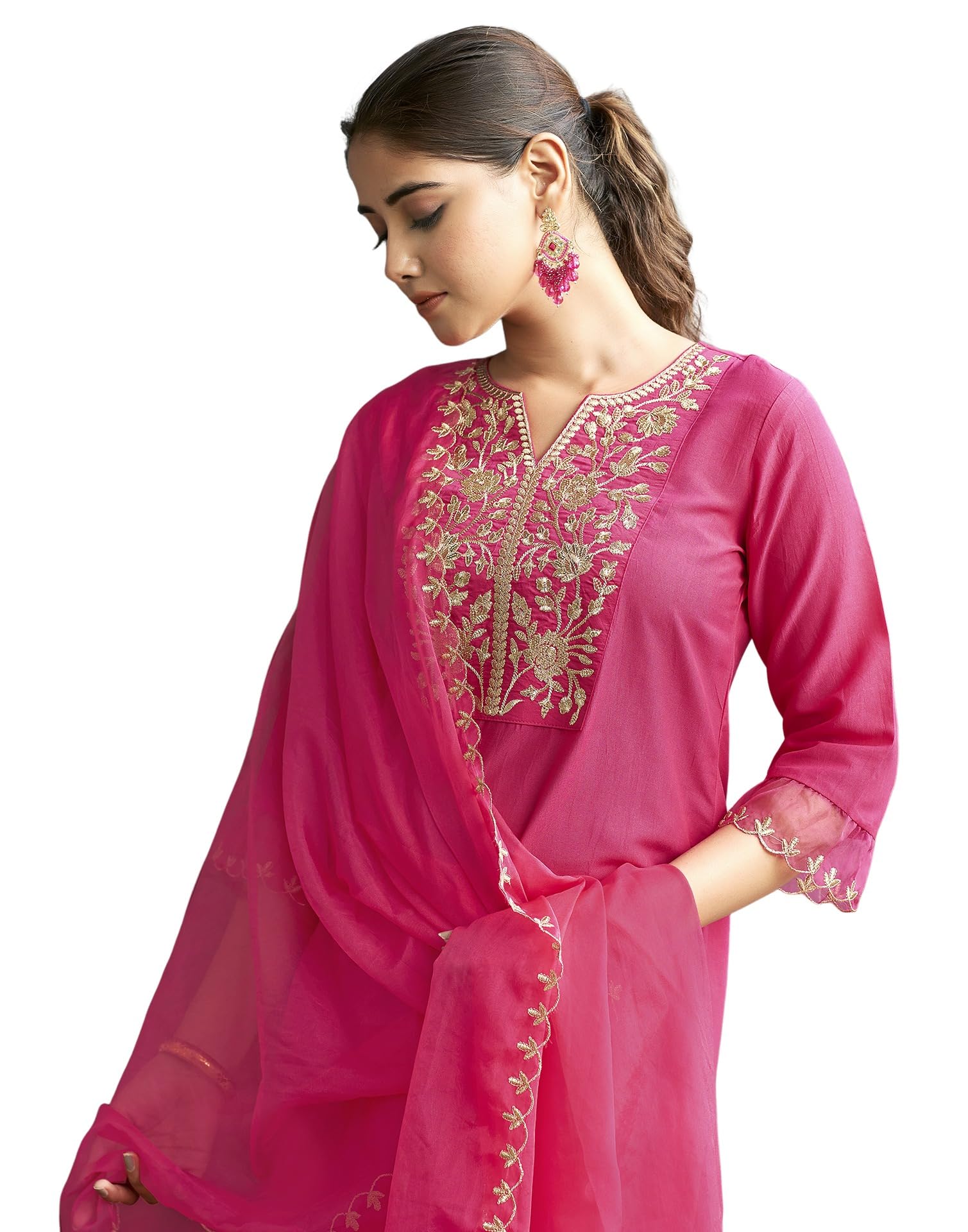 SKYLEE Dark Hot Pink Silk Blend Kurta Set for Women