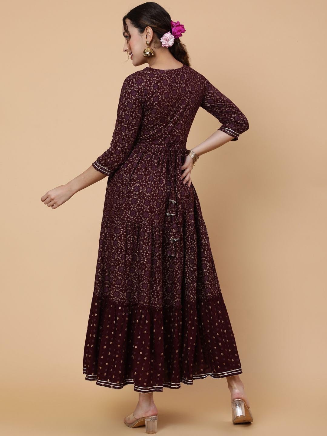 AZQU Floral Anarkali Kurta - Maroon - Image 2
